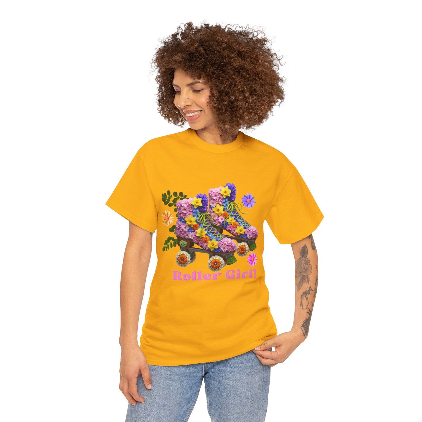 Roller Girl Floral Skate T-Shirt - Adult Roller Skate Graphic T-Shirt – 100% Cotton