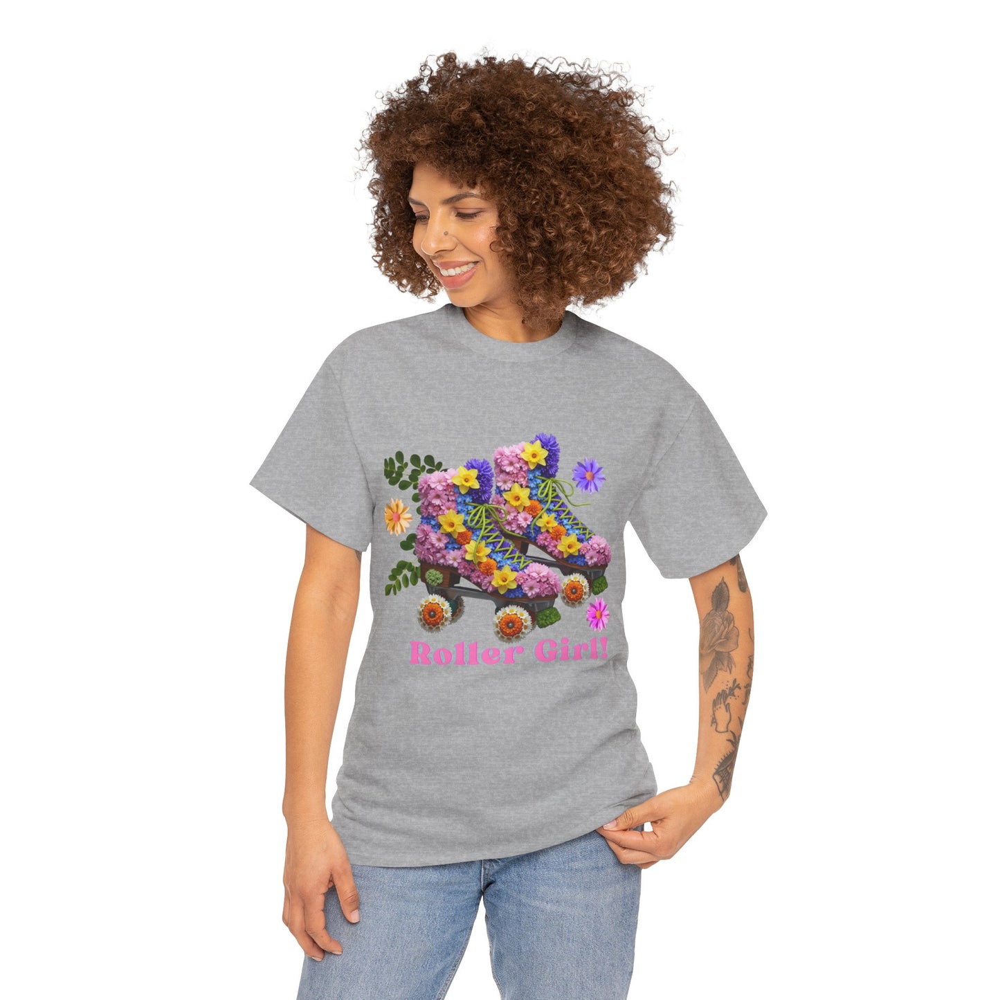 Roller Girl Floral Skate T-Shirt - Adult Roller Skate Graphic T-Shirt – 100% Cotton