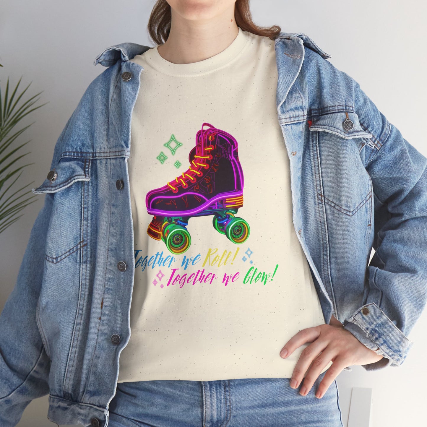 Adult Roller Skating T-Shirt "Together We Roll, Together We Glow" Retro Neon Tee