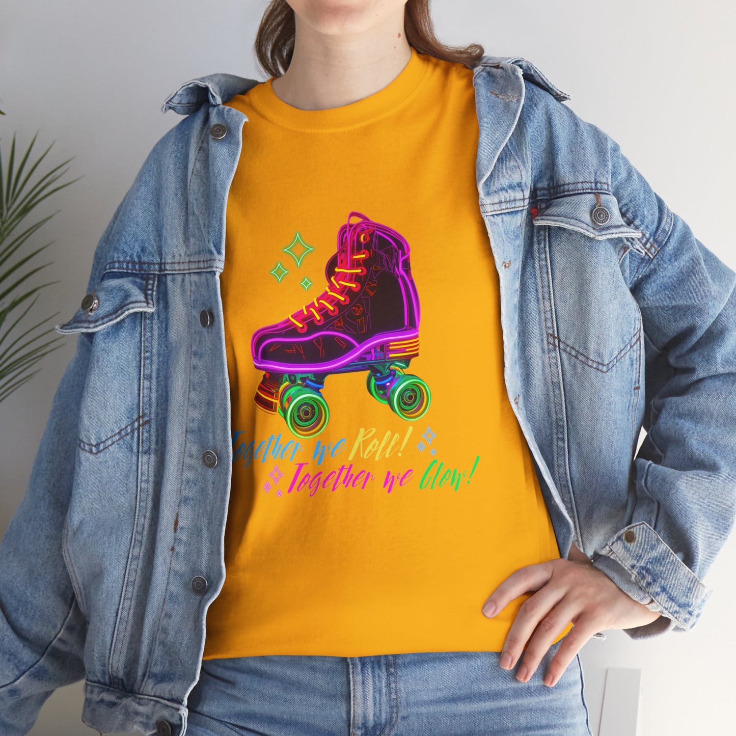 Adult Roller Skating T-Shirt "Together We Roll, Together We Glow" Retro Neon Tee
