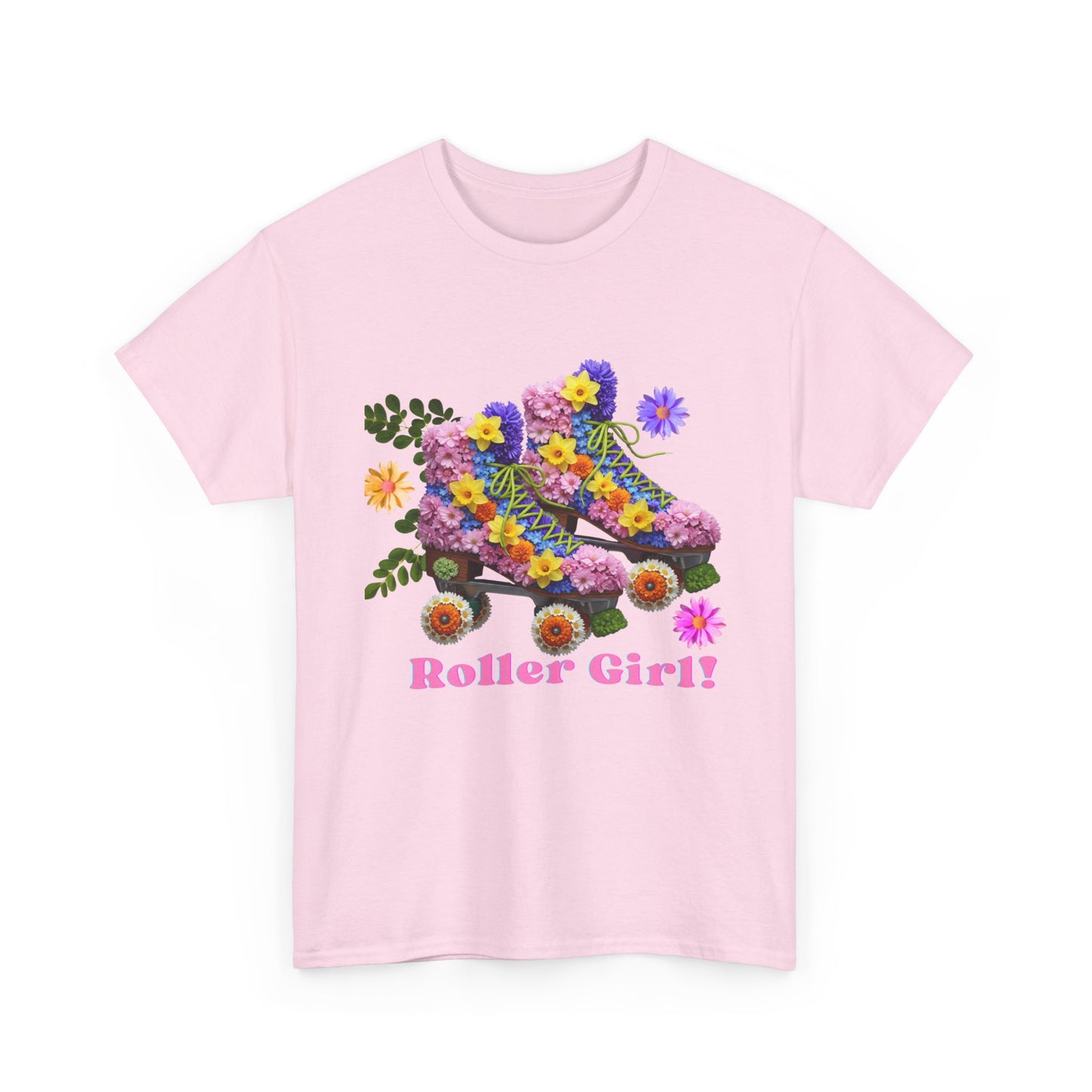 Roller Girl Floral Skate T-Shirt - Adult Roller Skate Graphic T-Shirt – 100% Cotton