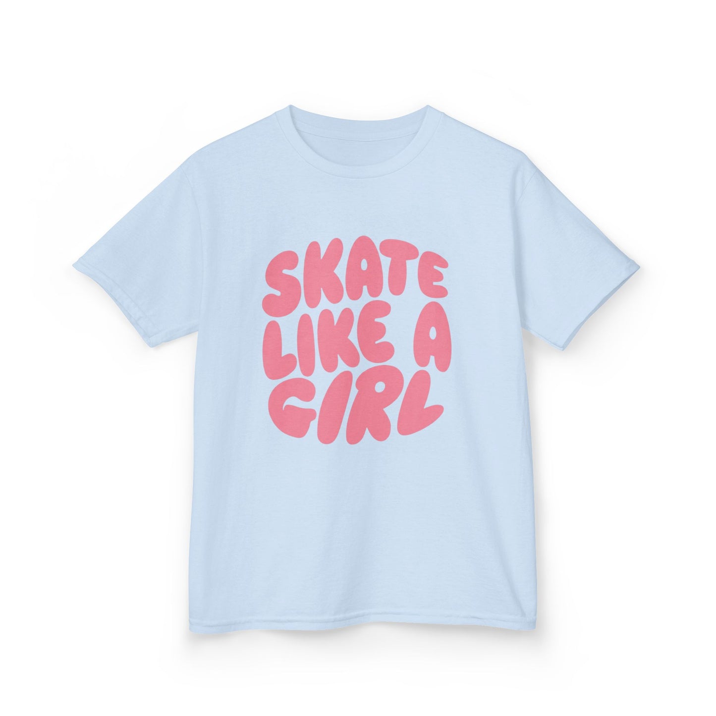 Kid's Roller Skating T-Shirt - Skate Like A Girl - Graphic Bubble Letter Shirt