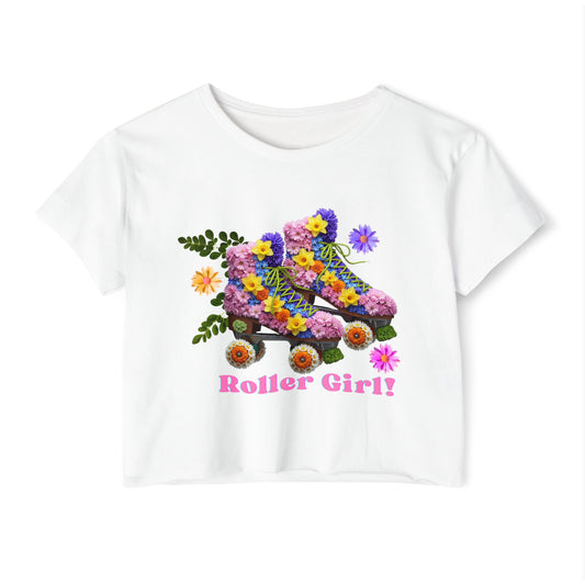 Women's Crop Top Roller Skating T-Shirt – Roller Girl - Vintage Skate Rink Gift Shirt