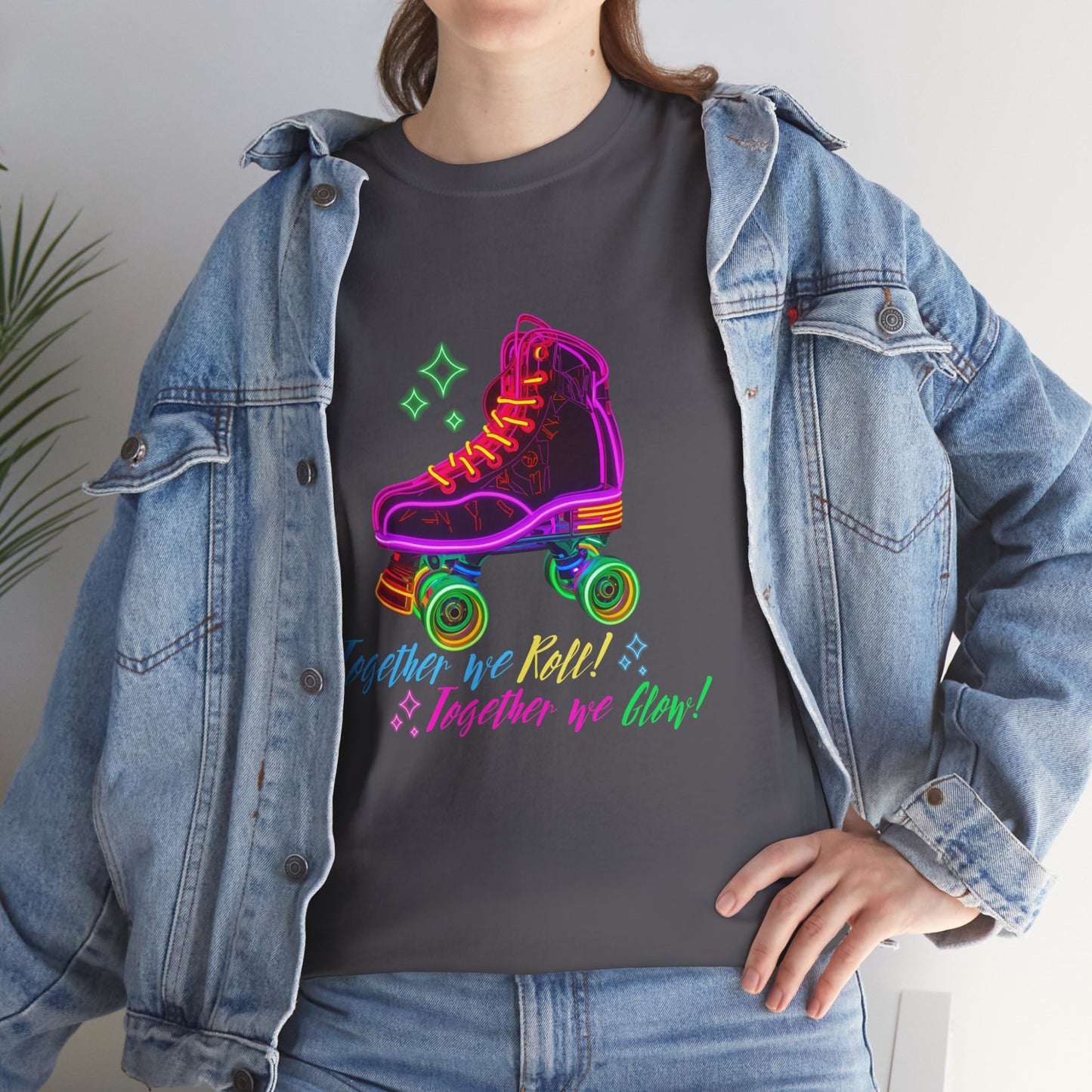 Adult Roller Skating T-Shirt "Together We Roll, Together We Glow" Retro Neon Tee