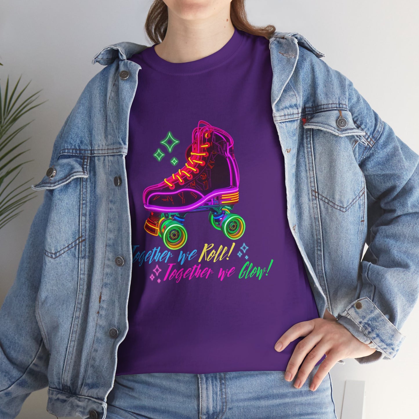 Adult Roller Skating T-Shirt "Together We Roll, Together We Glow" Retro Neon Tee