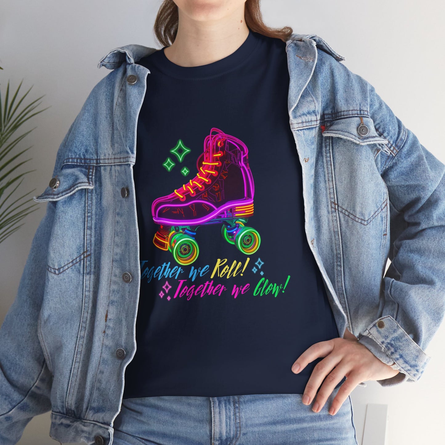 Adult Roller Skating T-Shirt "Together We Roll, Together We Glow" Retro Neon Tee