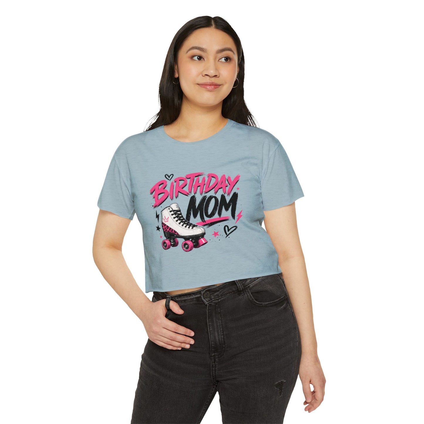 Women's Crop Top "Birthday Mom" Graphic Roller Skating Birthday T-Shirt for Mother