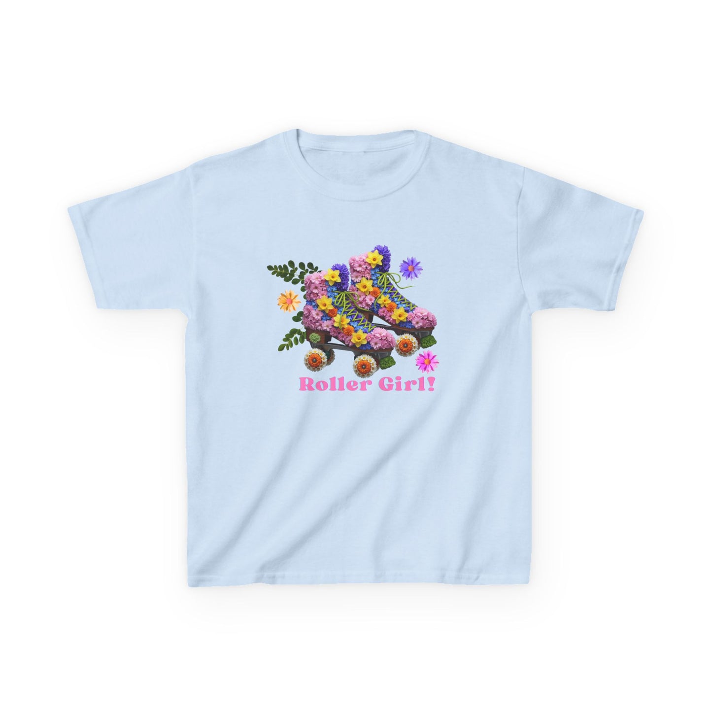 Girl's Roller Skating T-Shirt - Roller Girl - Flower Graphic Tee for Kids