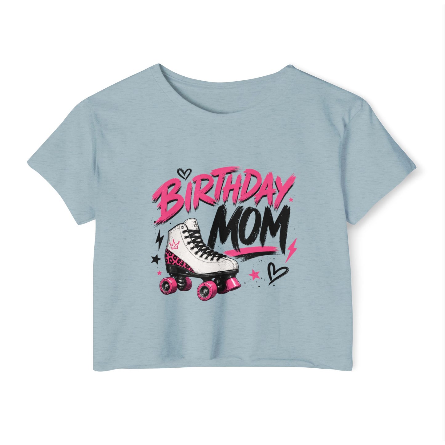 Women's Crop Top "Birthday Mom" Graphic Roller Skating Birthday T-Shirt for Mother