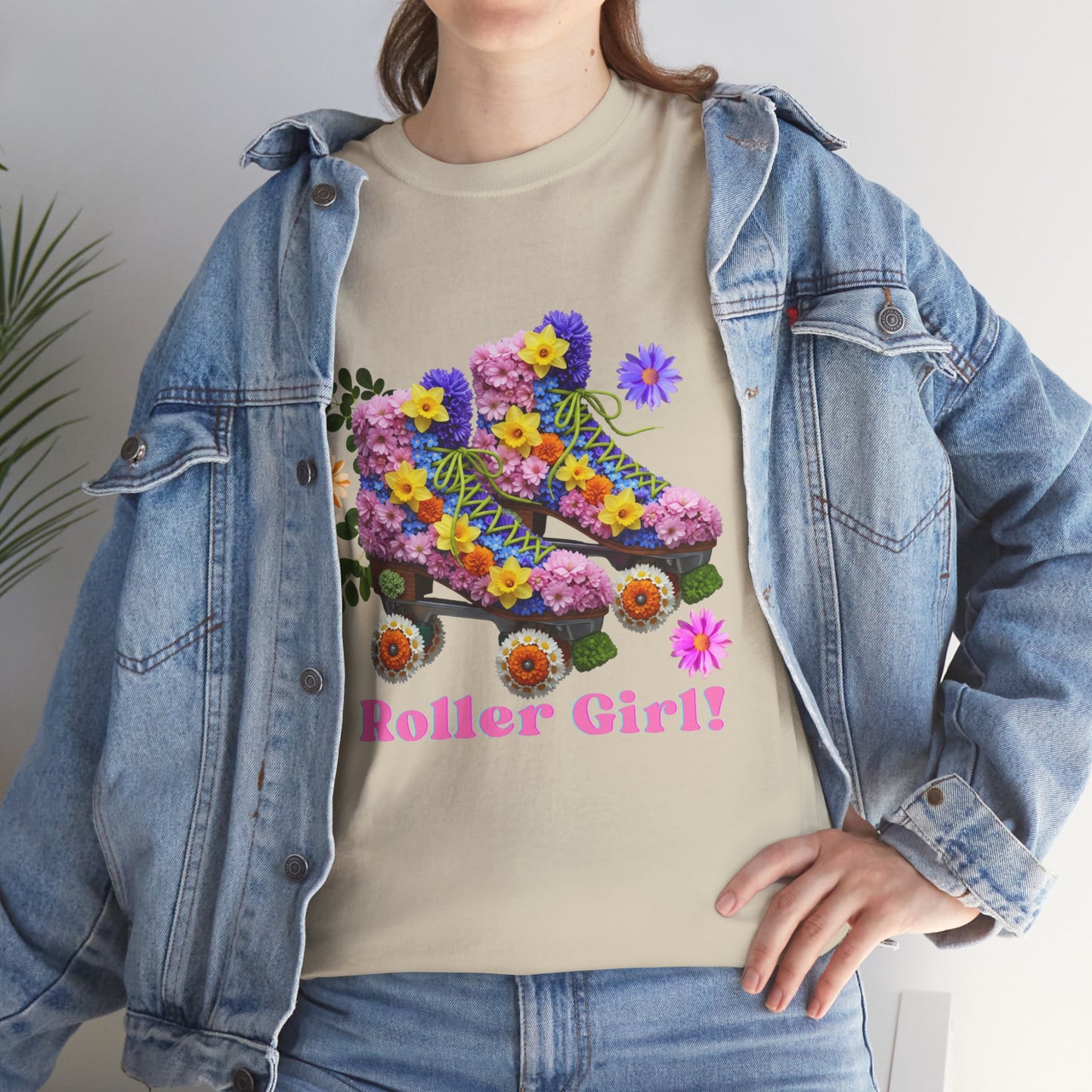 Roller Girl Floral Skate T-Shirt - Adult Roller Skate Graphic T-Shirt – 100% Cotton