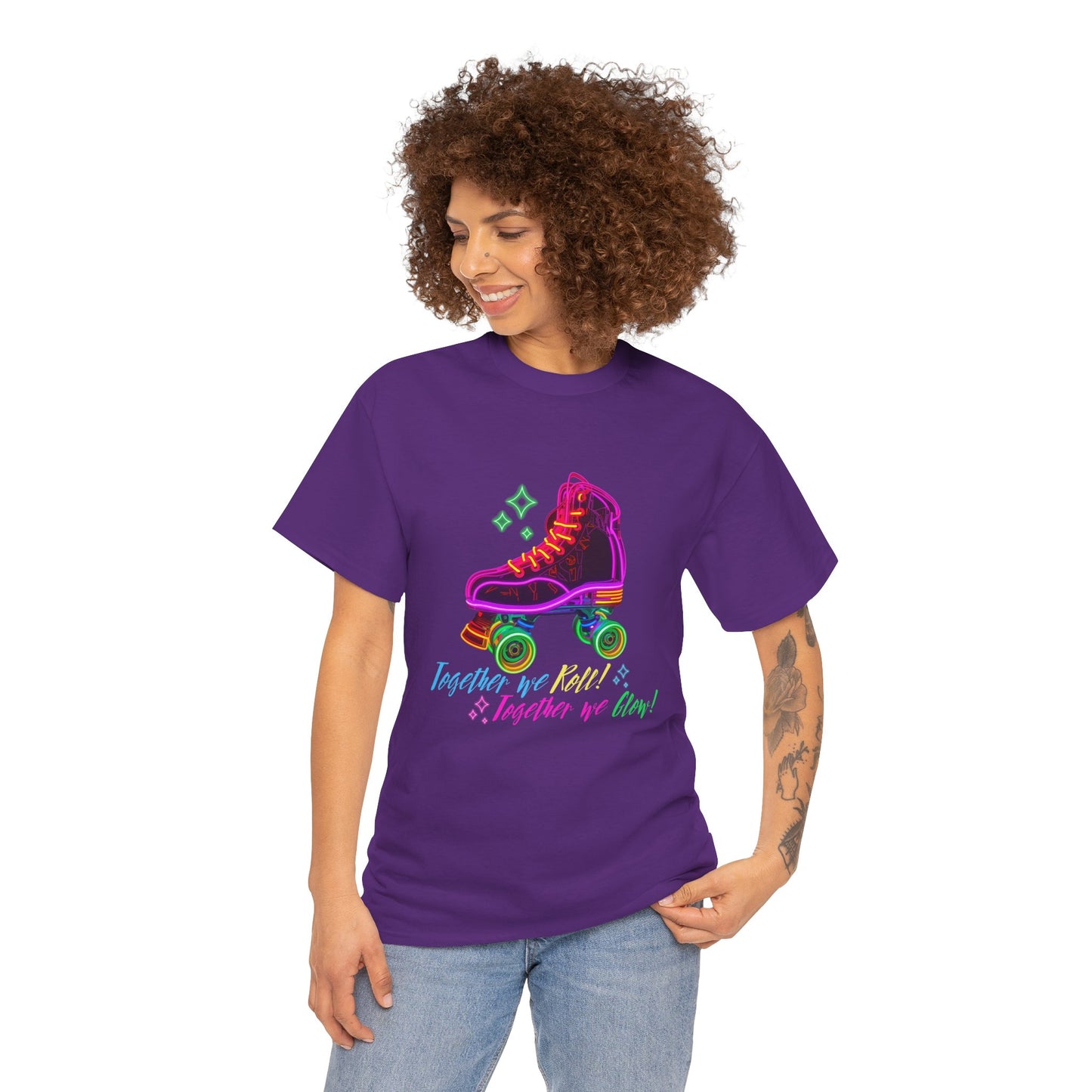 Adult Roller Skating T-Shirt "Together We Roll, Together We Glow" Retro Neon Tee