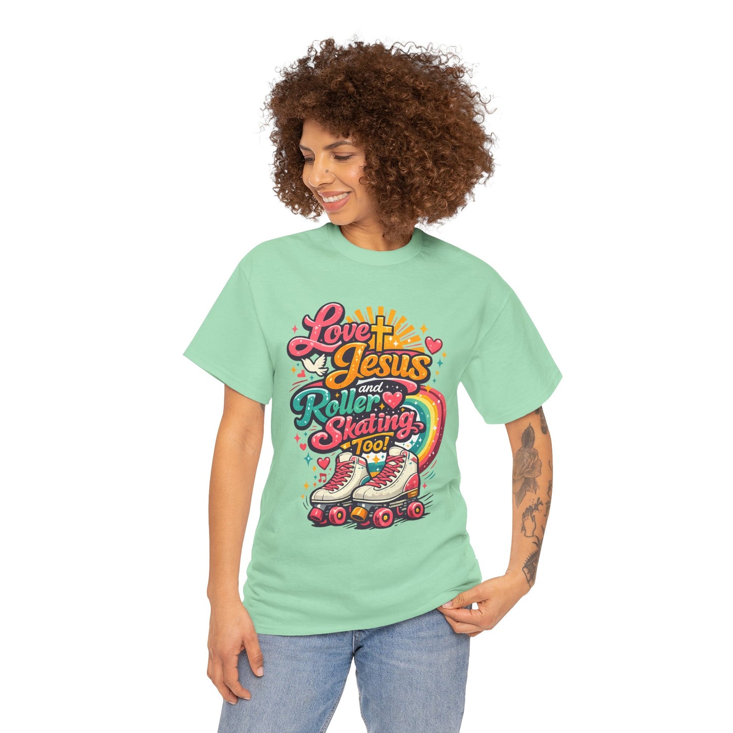 Love Jesus and Roller Skating T-Shirt - Retro Graphic Tee - Christian Skate Night Shirt