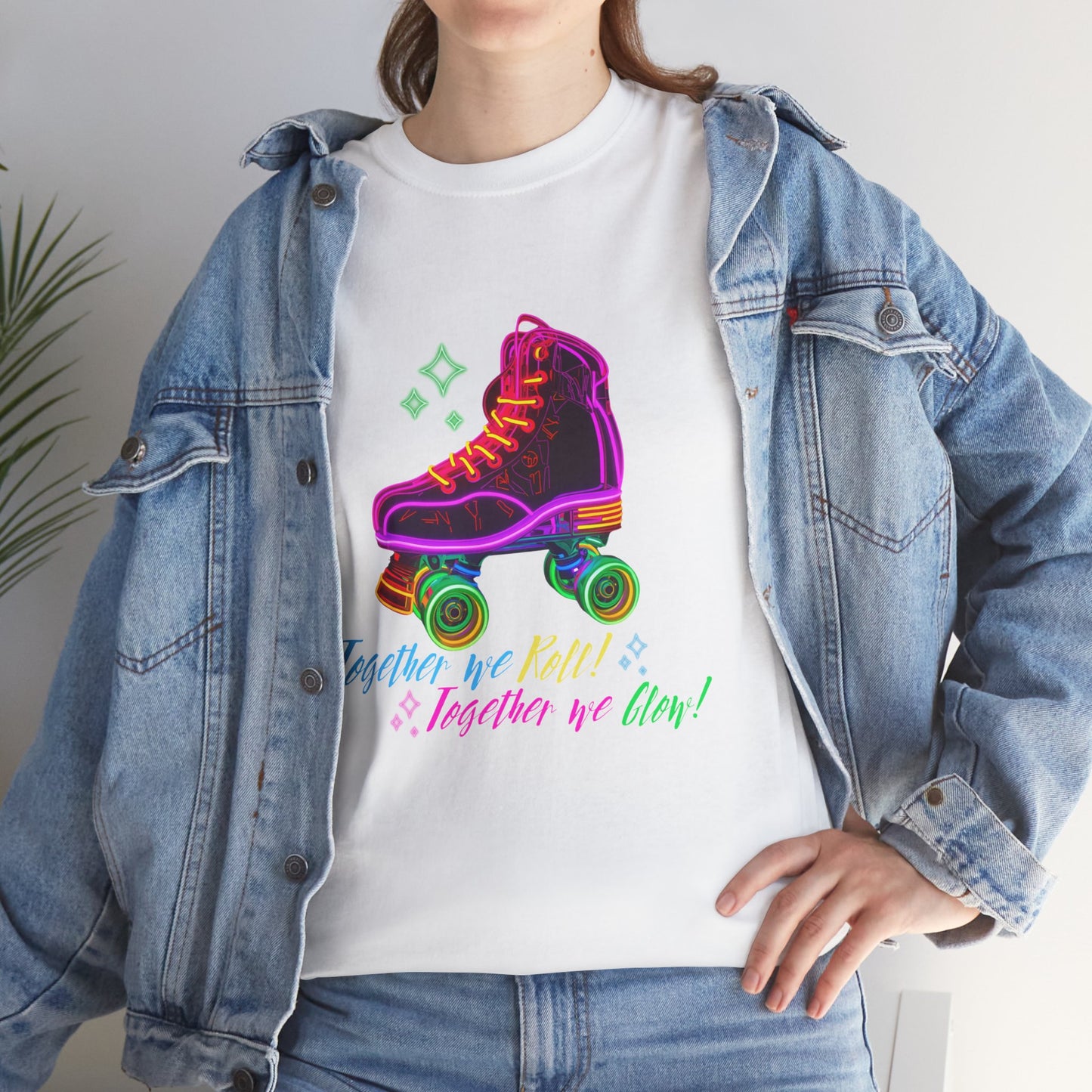 Adult Roller Skating T-Shirt "Together We Roll, Together We Glow" Retro Neon Tee