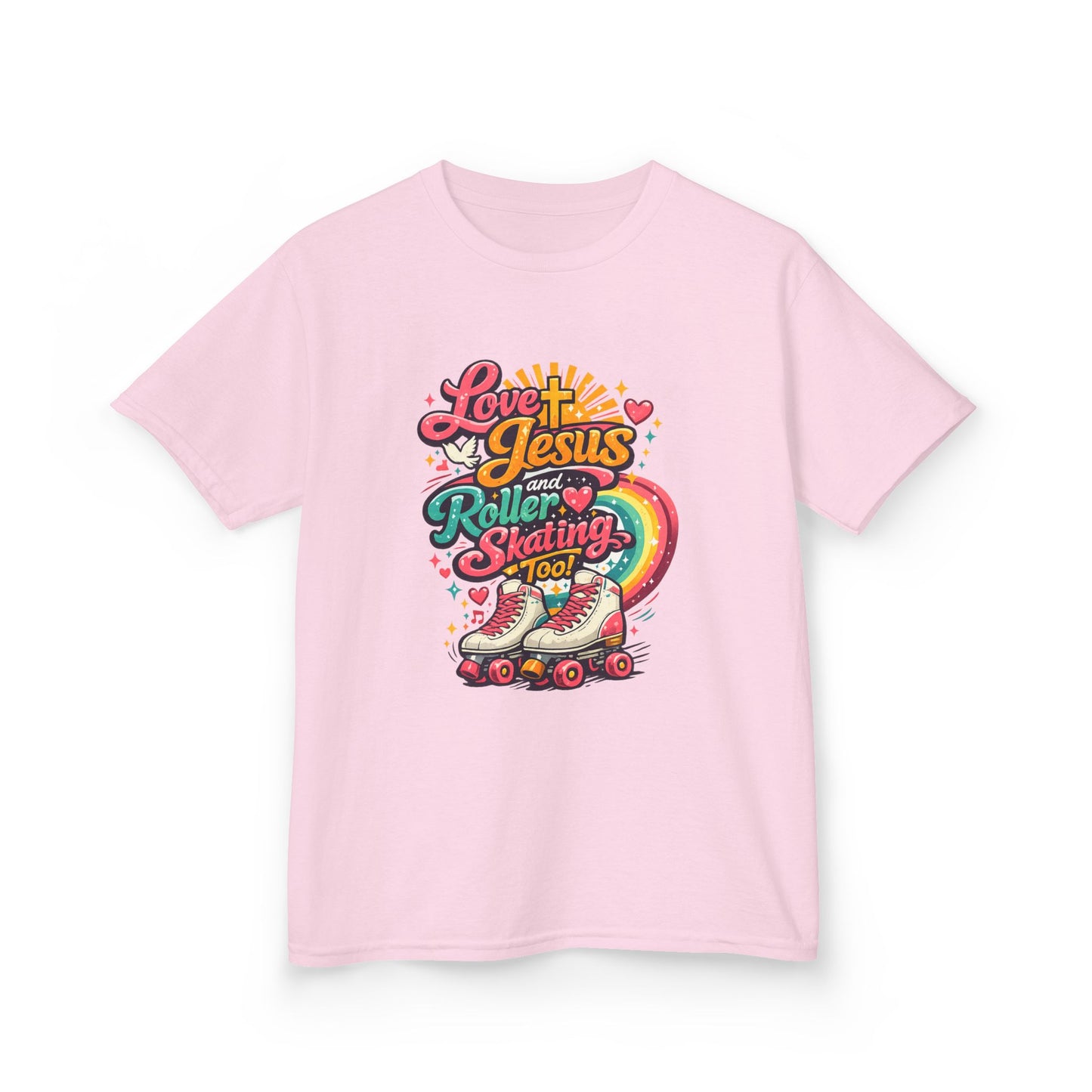 Love Jesus and Roller Skating T-Shirt - Kids Retro Graphic Tee - Christian Skate Night Shirt