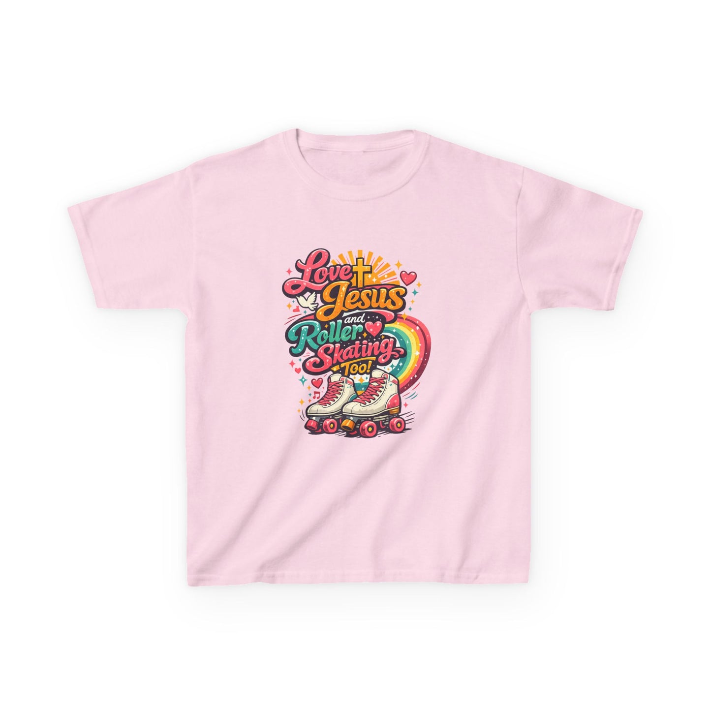 Love Jesus and Roller Skating T-Shirt - Kids Retro Graphic Tee - Christian Skate Night Shirt