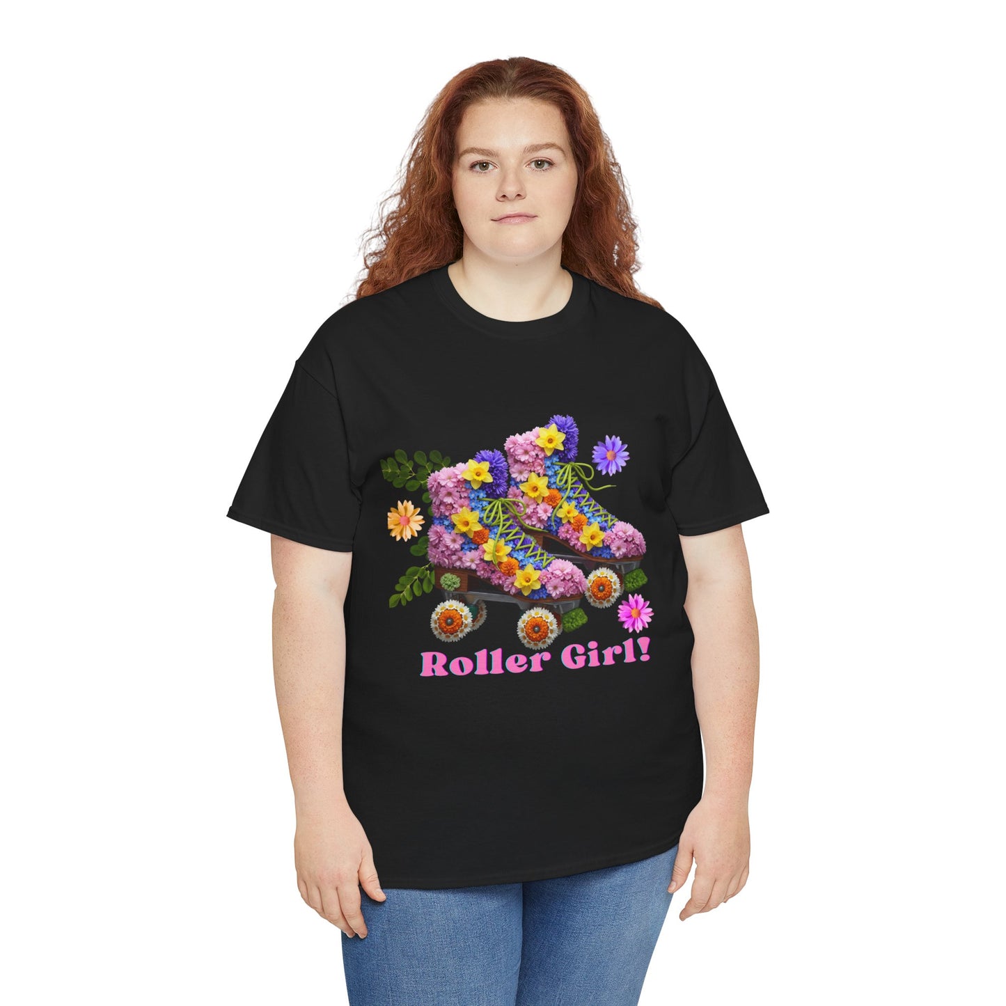 Roller Girl Floral Skate T-Shirt - Adult Roller Skate Graphic T-Shirt – 100% Cotton