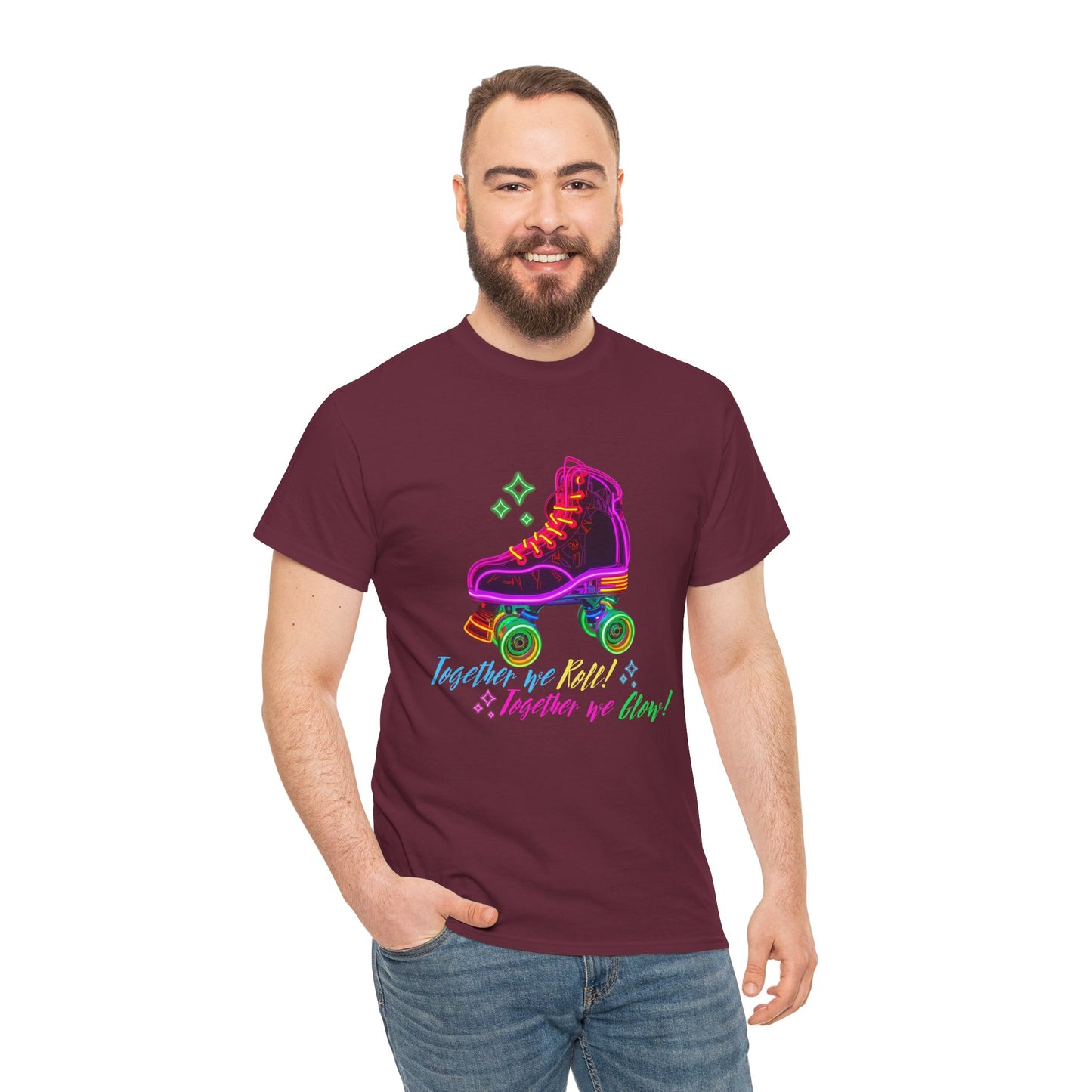Adult Roller Skating T-Shirt "Together We Roll, Together We Glow" Retro Neon Tee