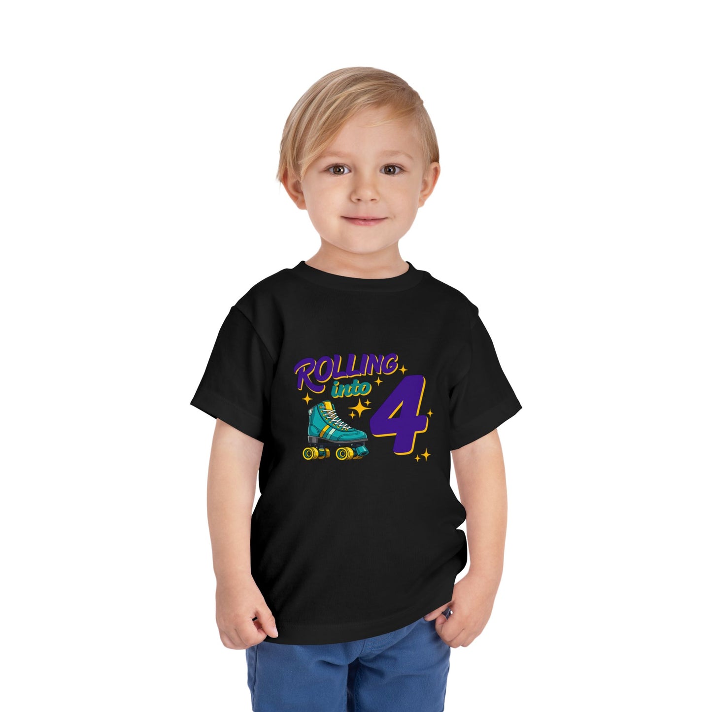Kid's "Rolling Into 4" Birthday T-Shirt for 4 Year Old Child, Roller Skating Tee