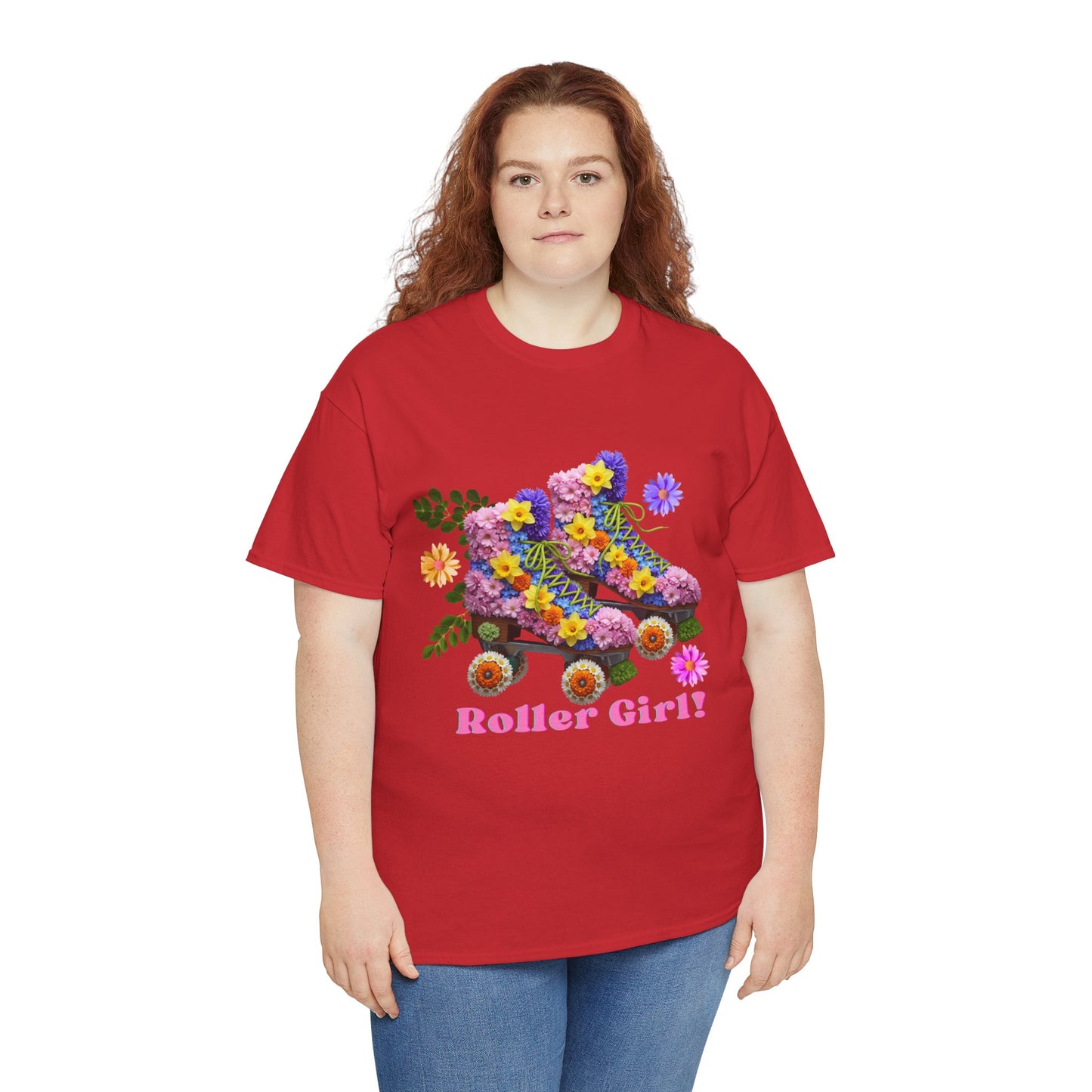 Roller Girl Floral Skate T-Shirt - Adult Roller Skate Graphic T-Shirt – 100% Cotton