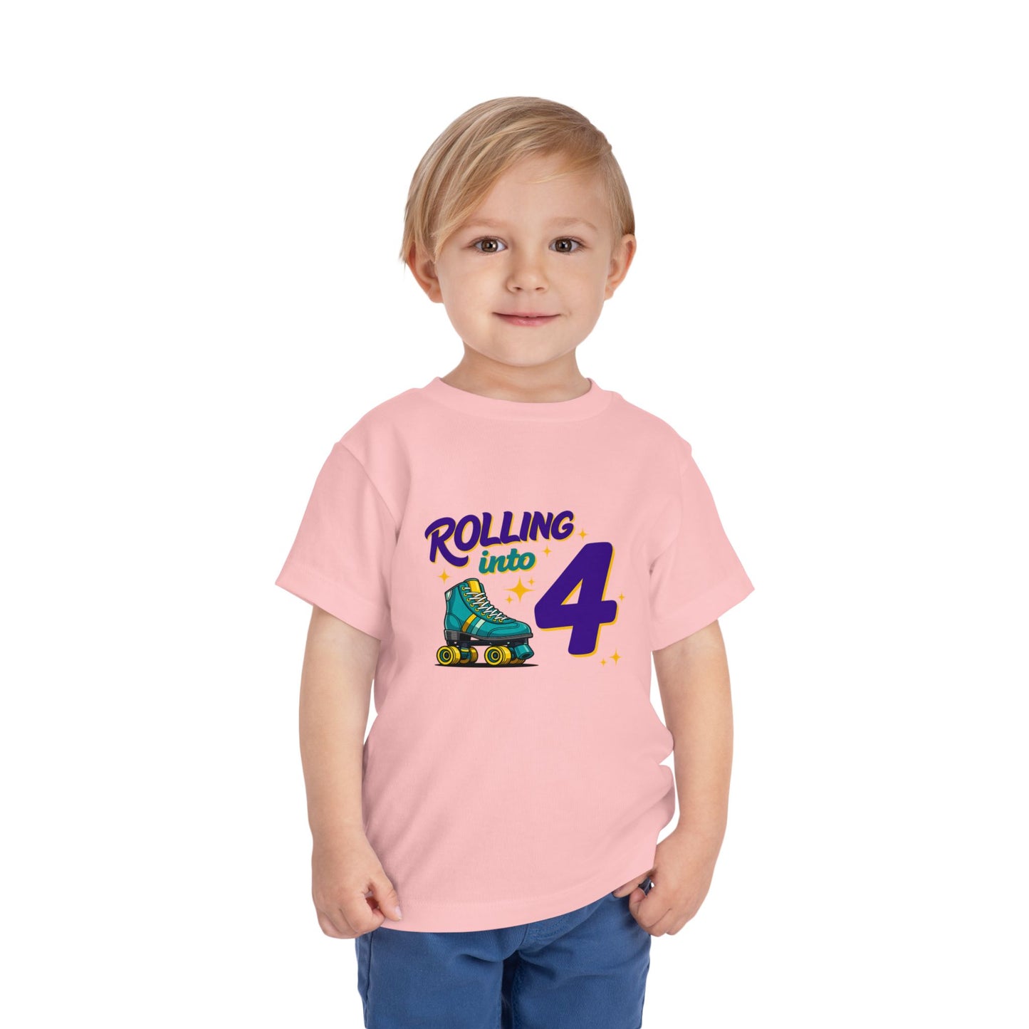 Kid's "Rolling Into 4" Birthday T-Shirt for 4 Year Old Child, Roller Skating Tee