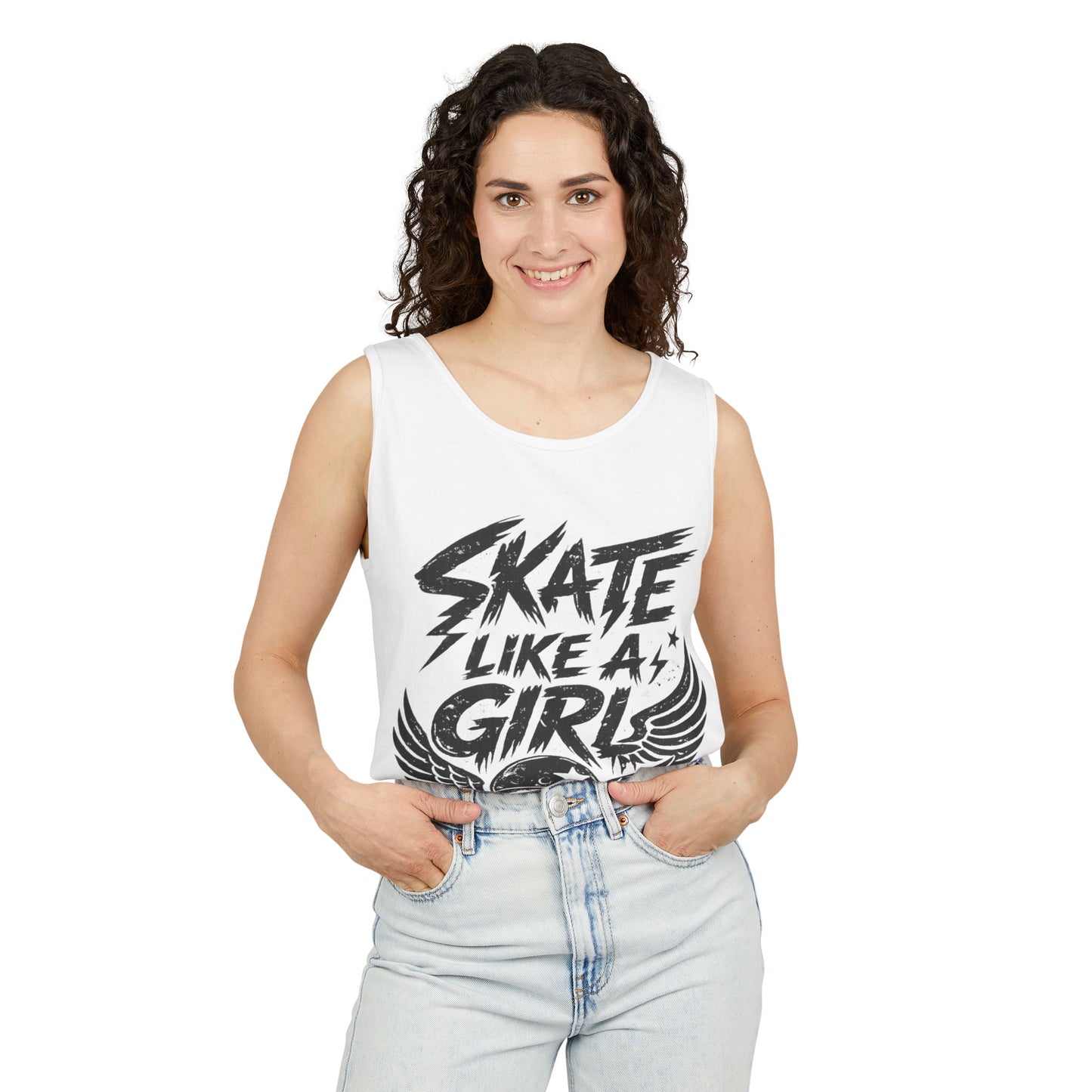 Women's Tank Top - Skate Like A Girl Skull - Roller Skating, Roller Derby, Ice Hockey Skater Tee