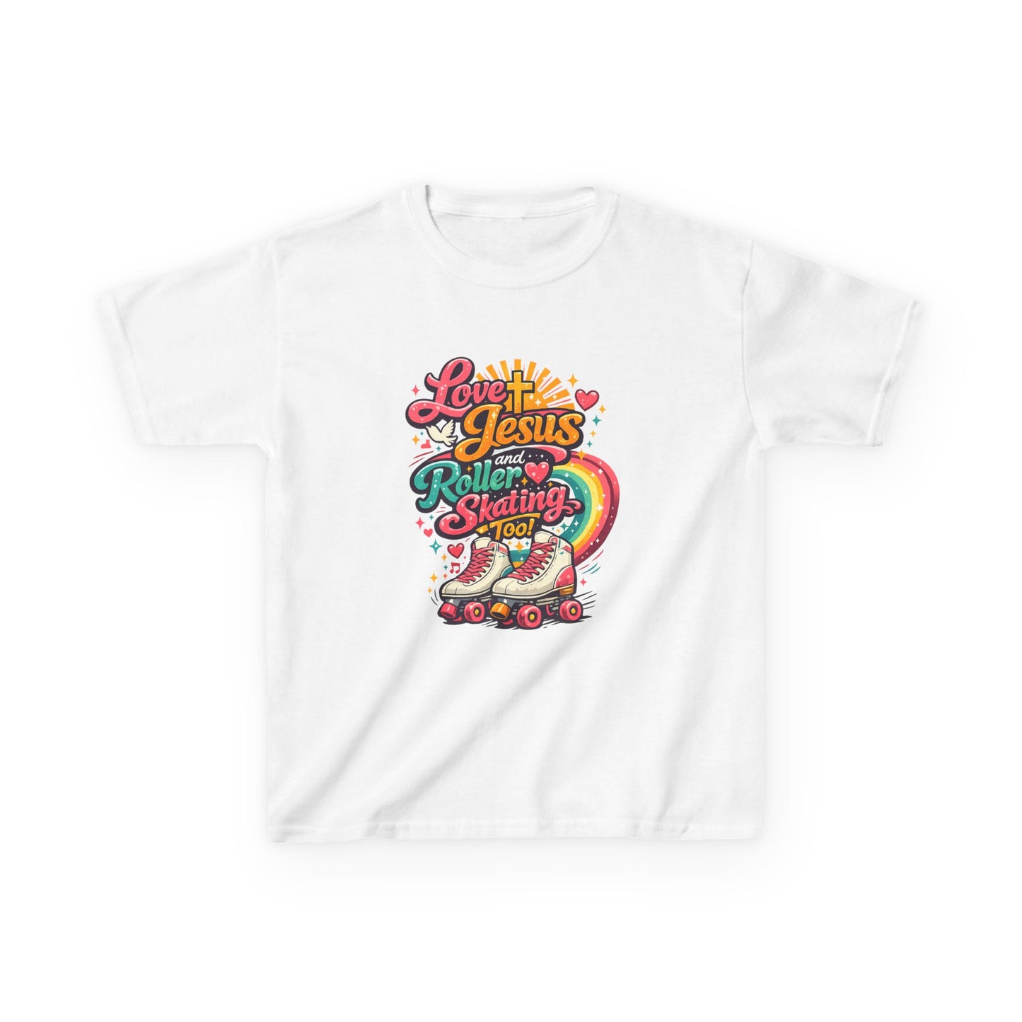 Love Jesus and Roller Skating T-Shirt - Kids Retro Graphic Tee - Christian Skate Night Shirt