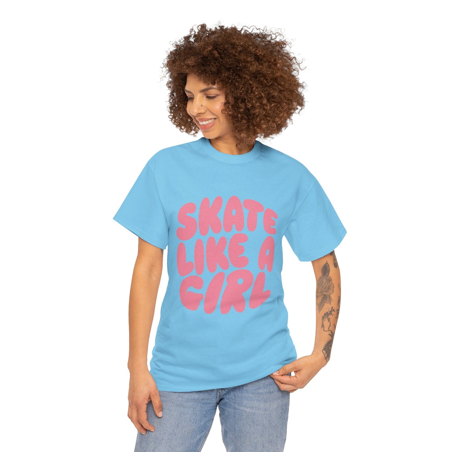 Women's Roller Skating T-Shirt - Skate Like A Girl - Bubble Letter Tee for Skaters