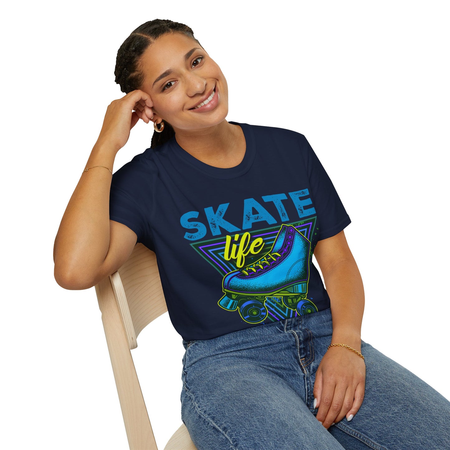 Columbus, OH - "Skate Life" - Roller Skate Graphic T-Shirt (Blue Graphic)