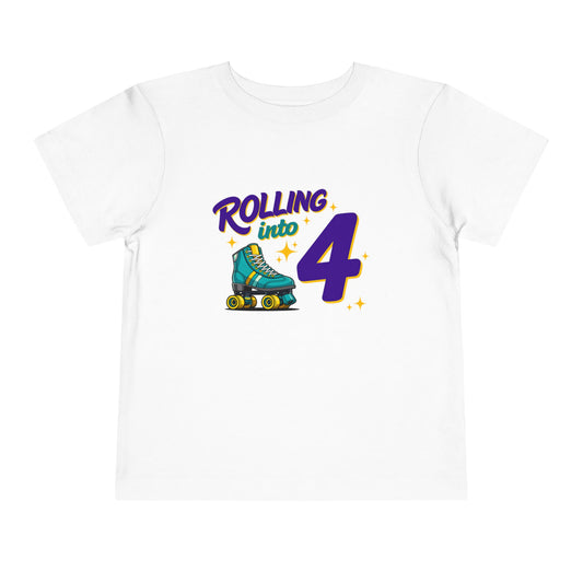 Kid's "Rolling Into 4" Birthday T-Shirt for 4 Year Old Child