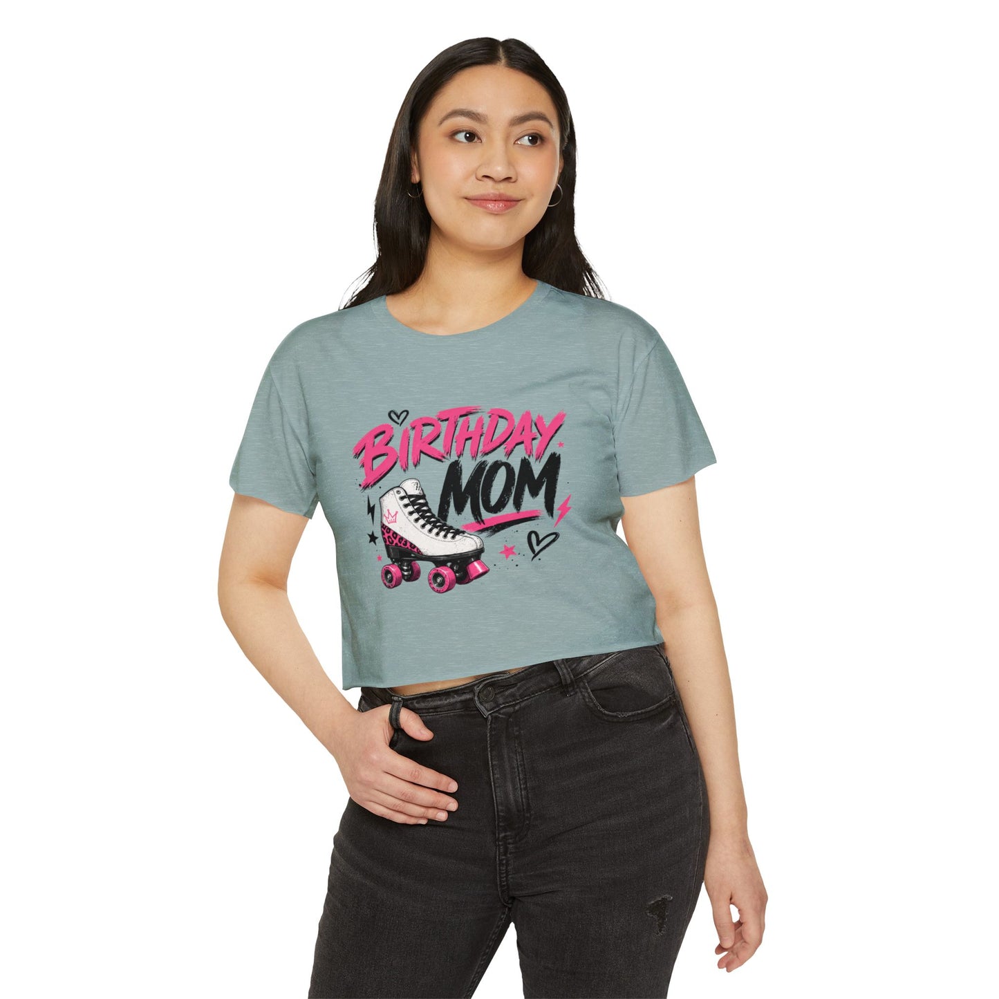 Women's Crop Top "Birthday Mom" Graphic Roller Skating Birthday T-Shirt for Mother