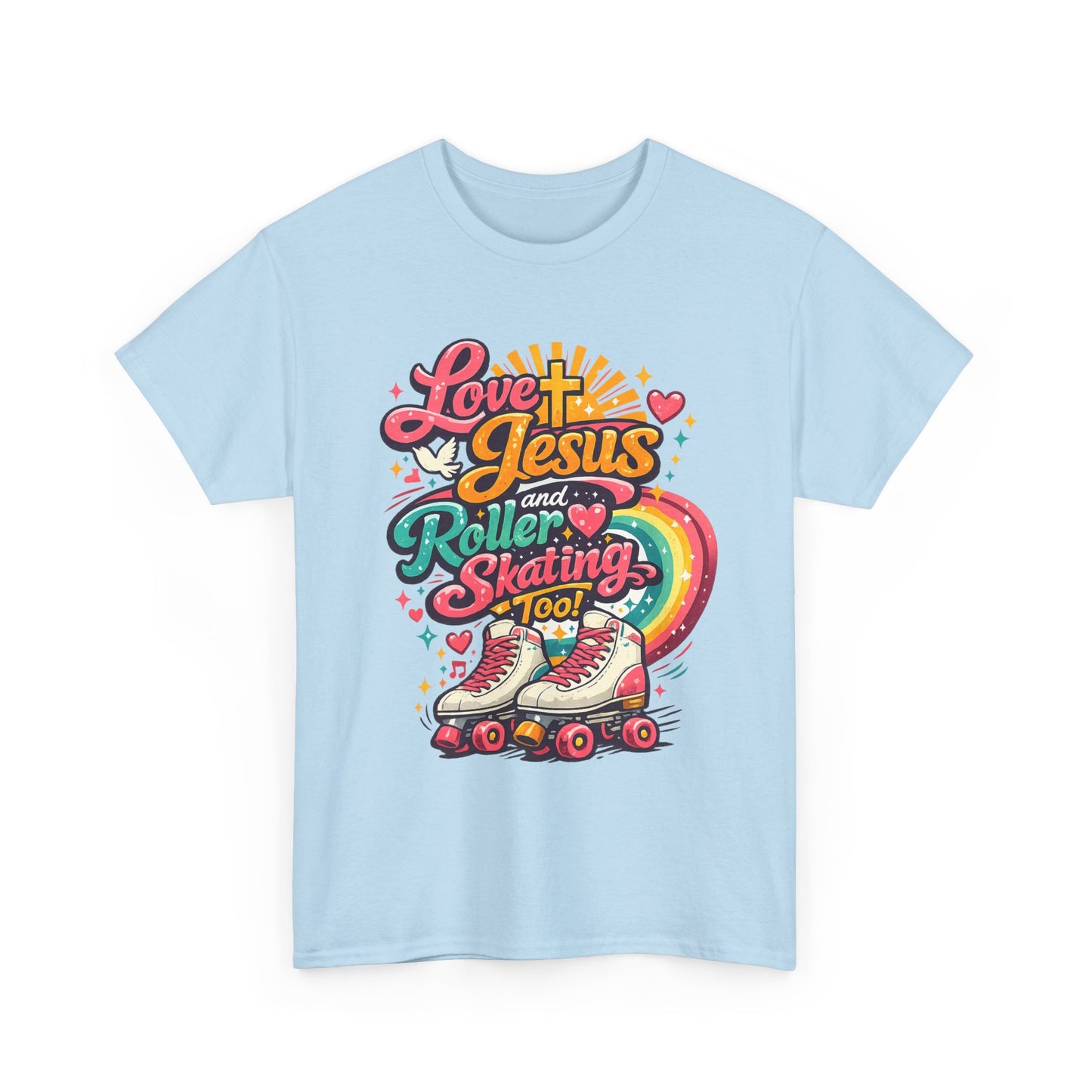 Love Jesus and Roller Skating T-Shirt - Retro Graphic Tee - Christian Skate Night Shirt