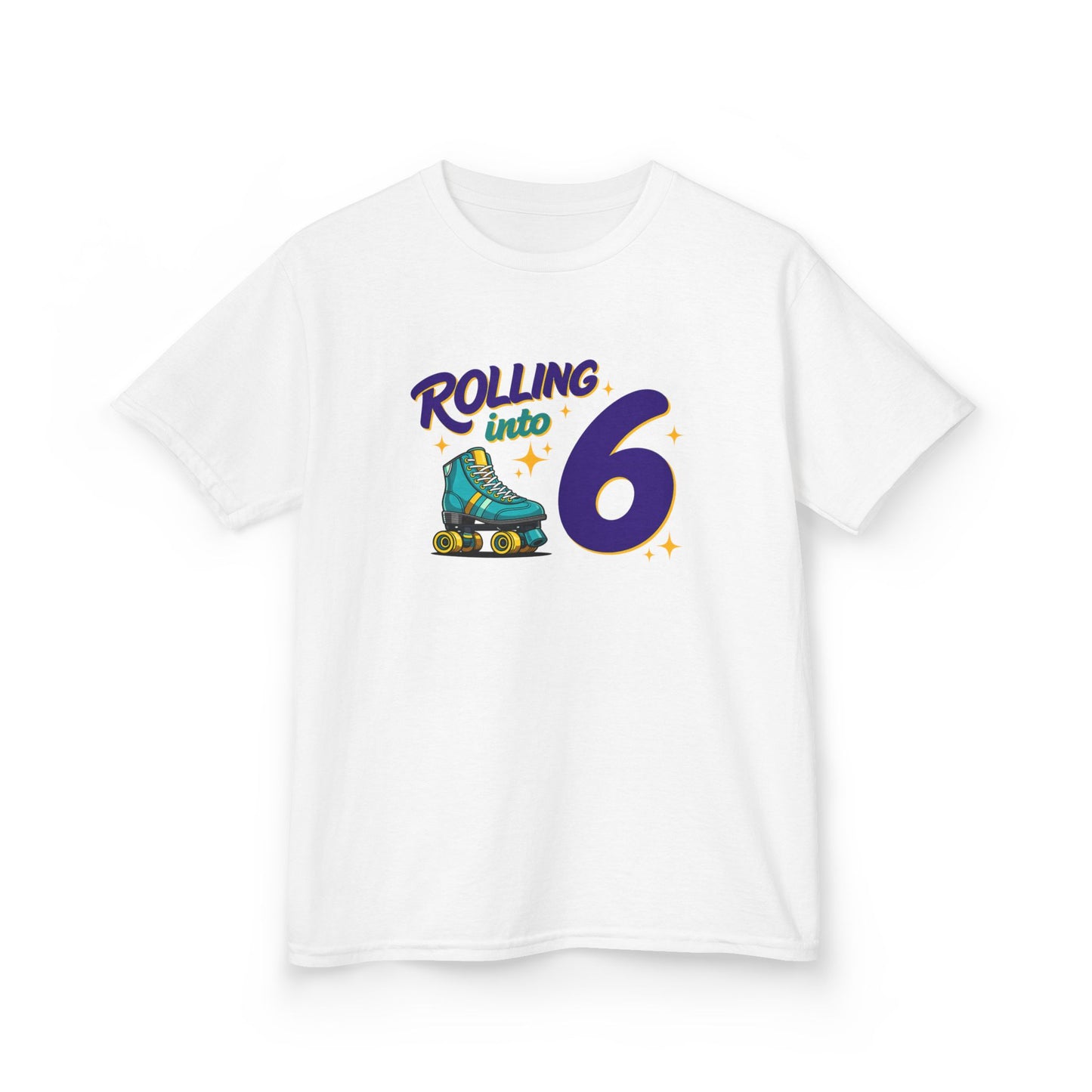 Kid's  "Rolling Into 6" Birthday T-Shirt for 6 Year Old Child, Roller Skating Tee