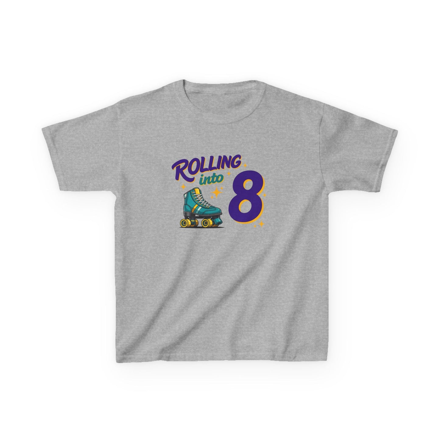 Kid's  "Rolling Into 8 " Birthday T-Shirt for 8 Year Old Child, Roller Skating Tee