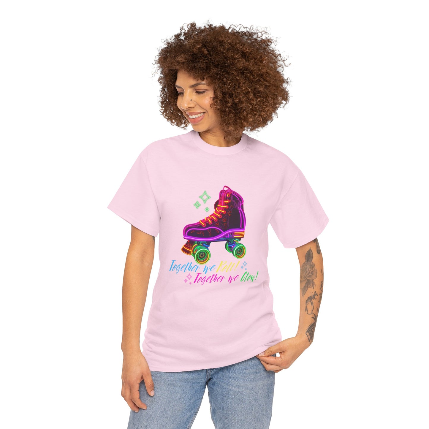 Adult Roller Skating T-Shirt "Together We Roll, Together We Glow" Retro Neon Tee