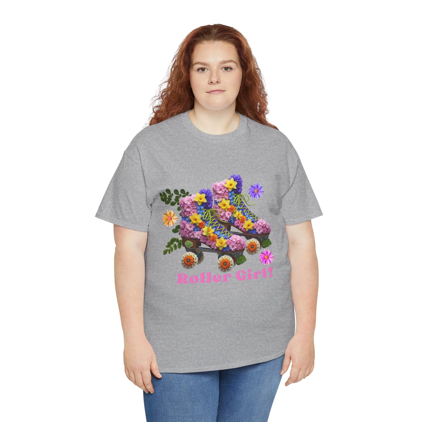 Roller Girl Floral Skate T-Shirt - Adult Roller Skate Graphic T-Shirt – 100% Cotton