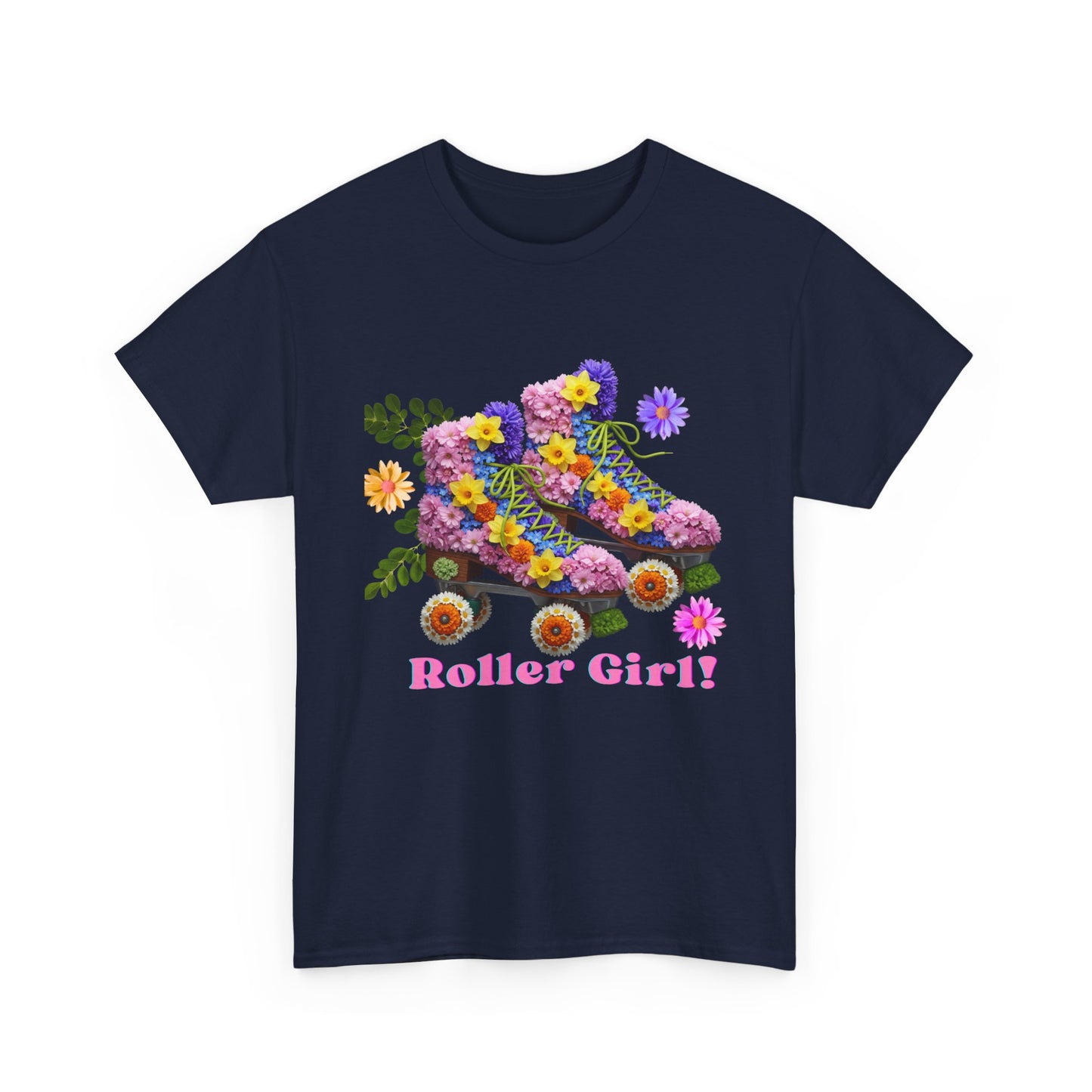 Roller Girl Floral Skate T-Shirt - Adult Roller Skate Graphic T-Shirt – 100% Cotton
