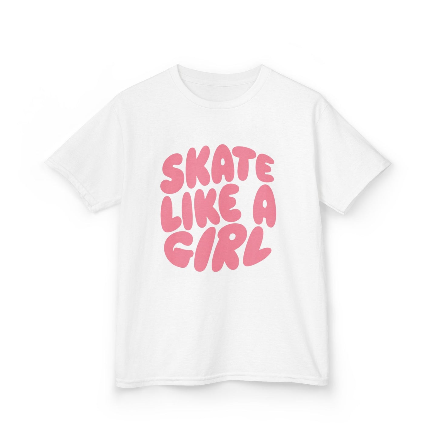Kid's Roller Skating T-Shirt - Skate Like A Girl - Graphic Bubble Letter Shirt