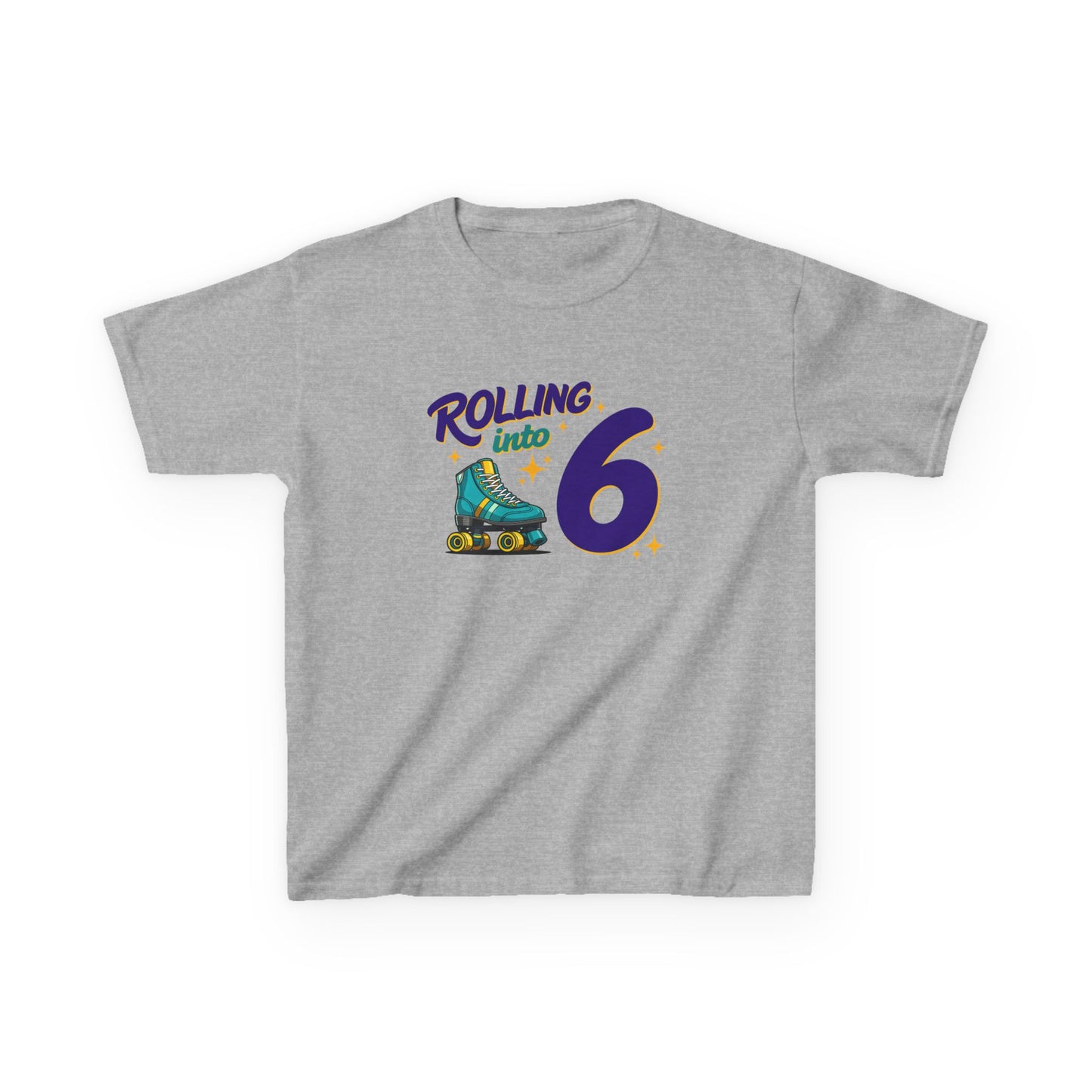 Kid's  "Rolling Into 6" Birthday T-Shirt for 6 Year Old Child, Roller Skating Tee