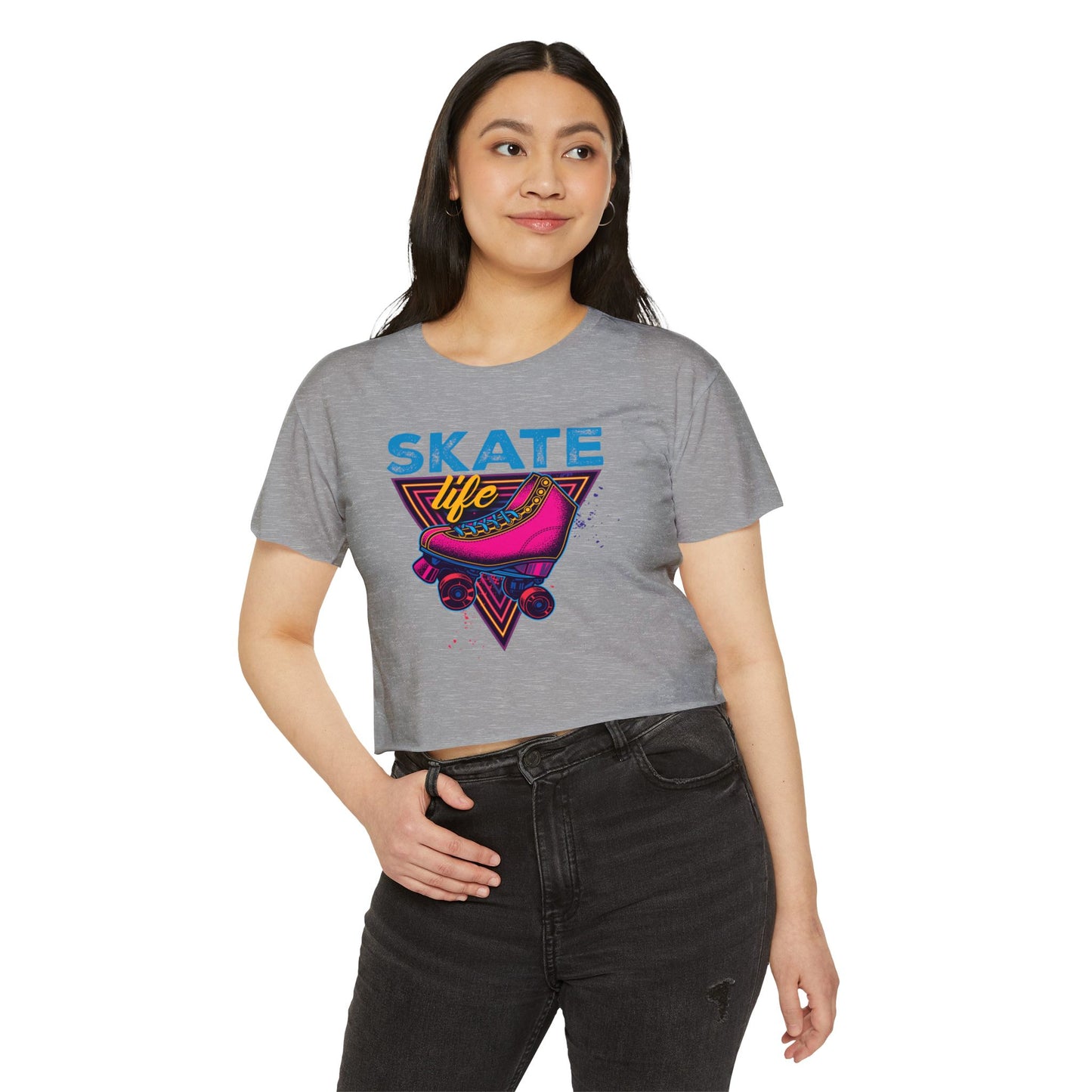 Women's Crop Top "Skate Life" Pink Graphic Roller Skating T-Shirt