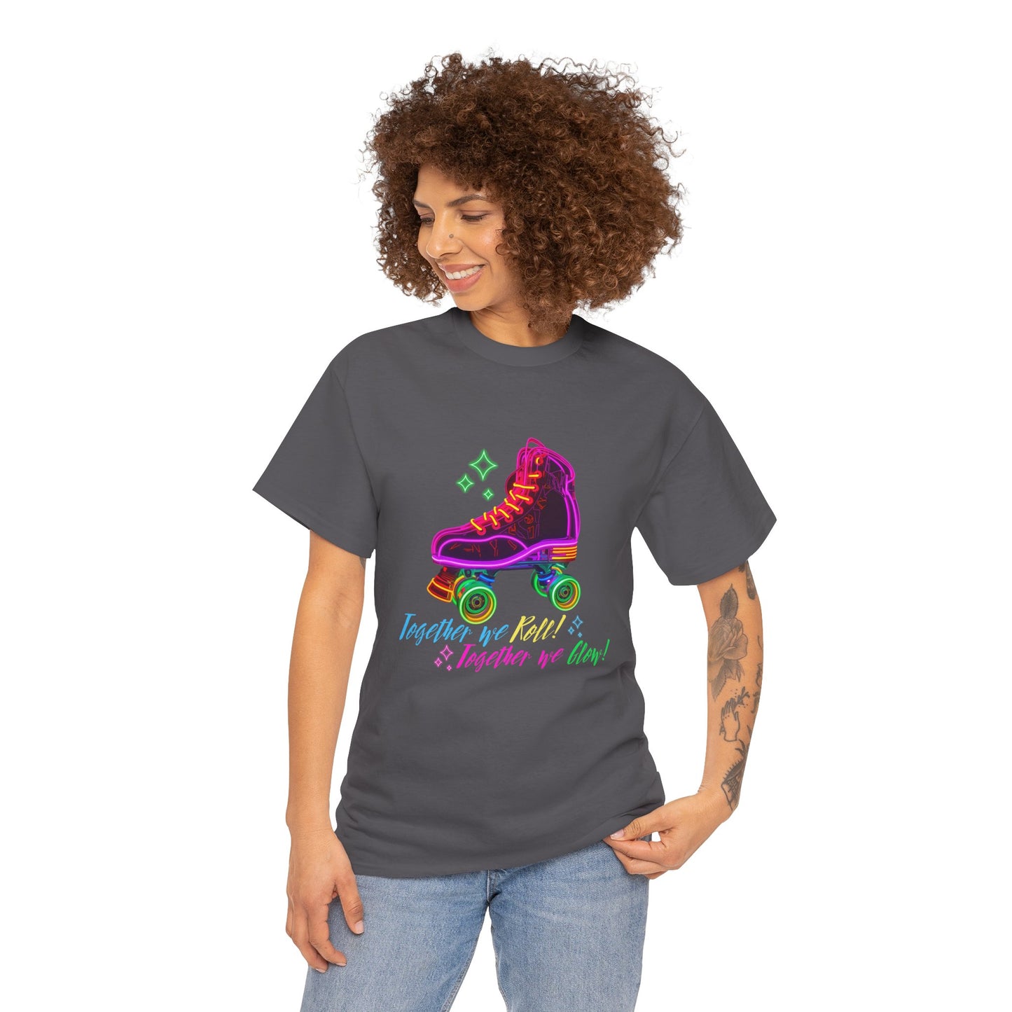 Adult Roller Skating T-Shirt "Together We Roll, Together We Glow" Retro Neon Tee