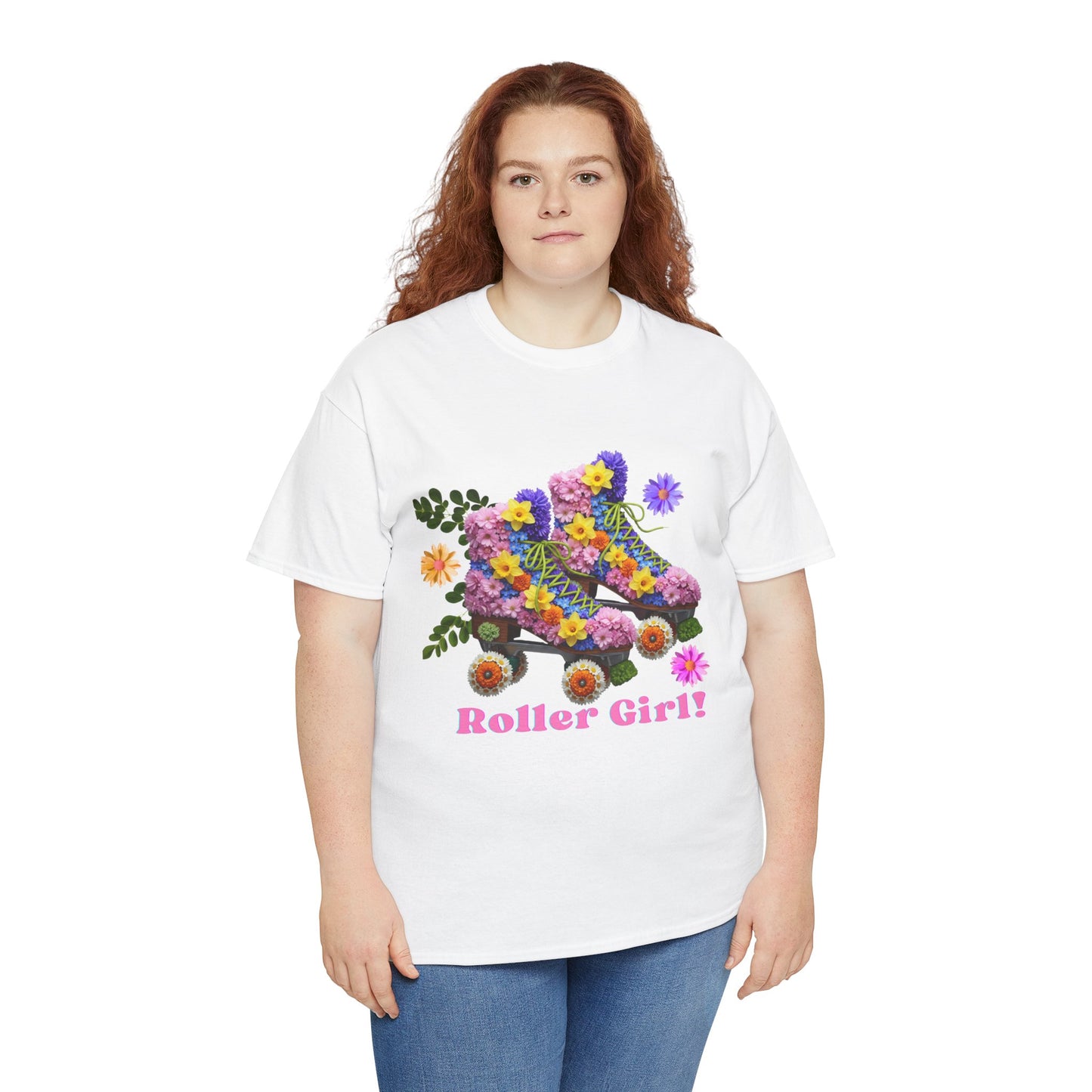 Roller Girl Floral Skate T-Shirt - Adult Roller Skate Graphic T-Shirt – 100% Cotton