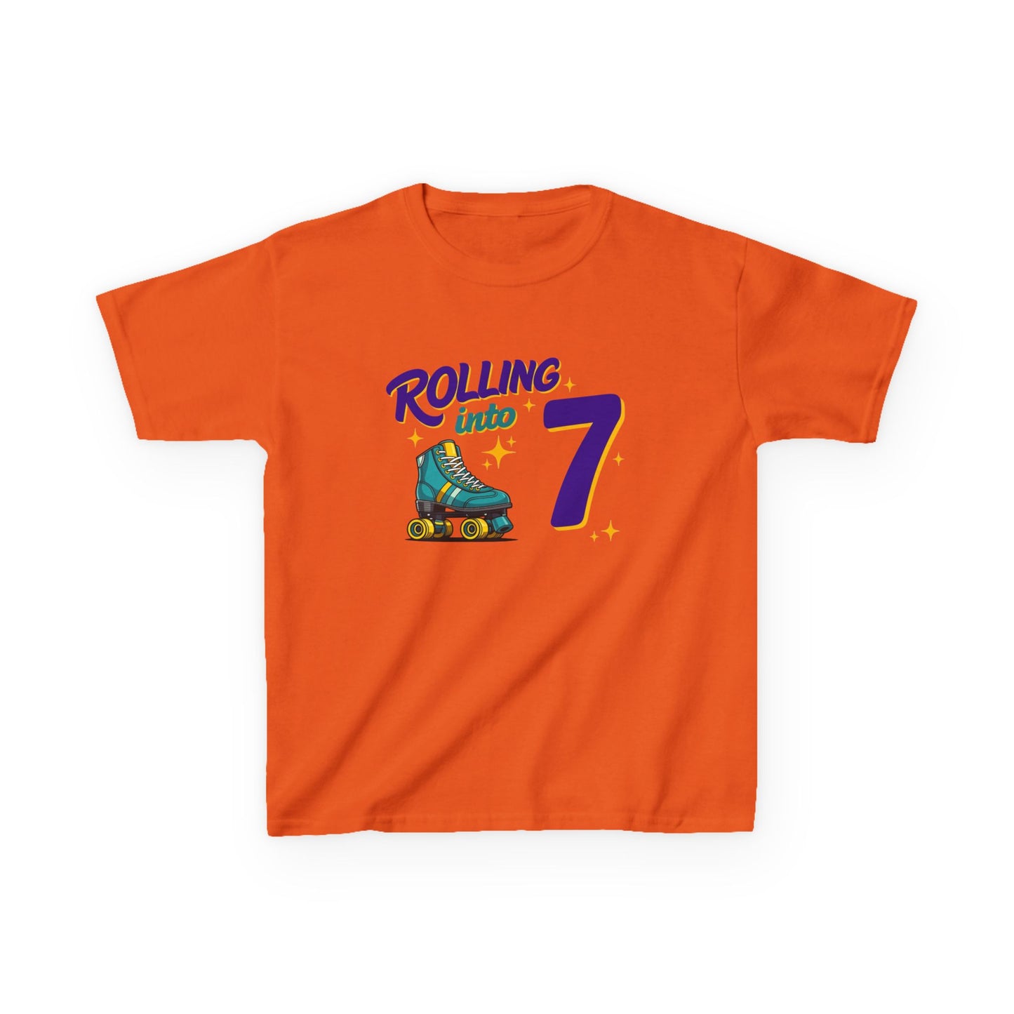 Kid's  "Rolling Into 7" Birthday T-Shirt for 7 Year Old Child, Roller Skating Tee