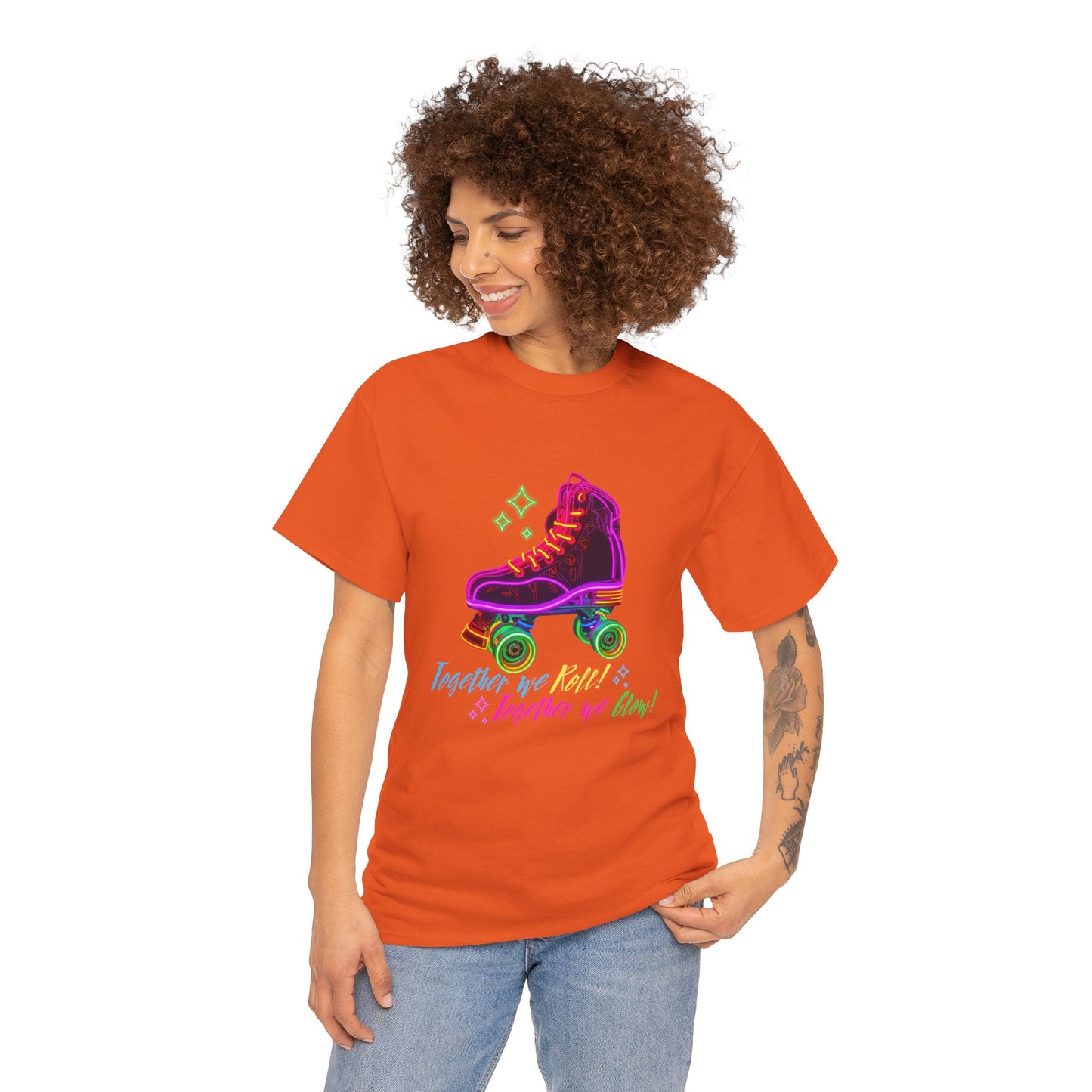 Adult Roller Skating T-Shirt "Together We Roll, Together We Glow" Retro Neon Tee