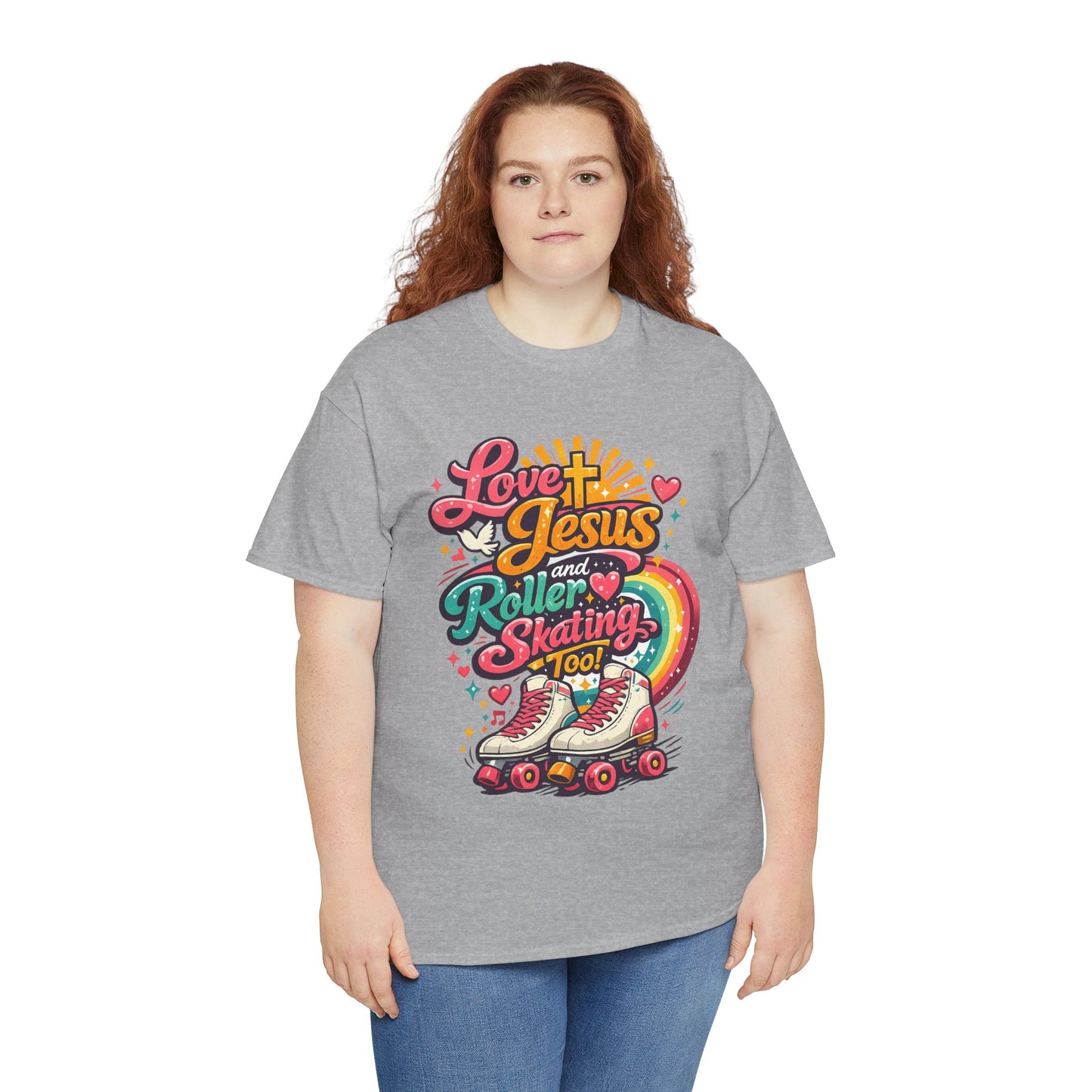 Love Jesus and Roller Skating T-Shirt, Retro Graphic, Rainbow Roller Skates Christian Tee