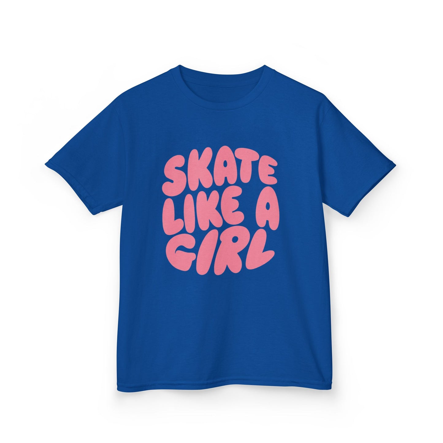 Kid's Roller Skating T-Shirt - Skate Like A Girl - Graphic Bubble Letter Shirt