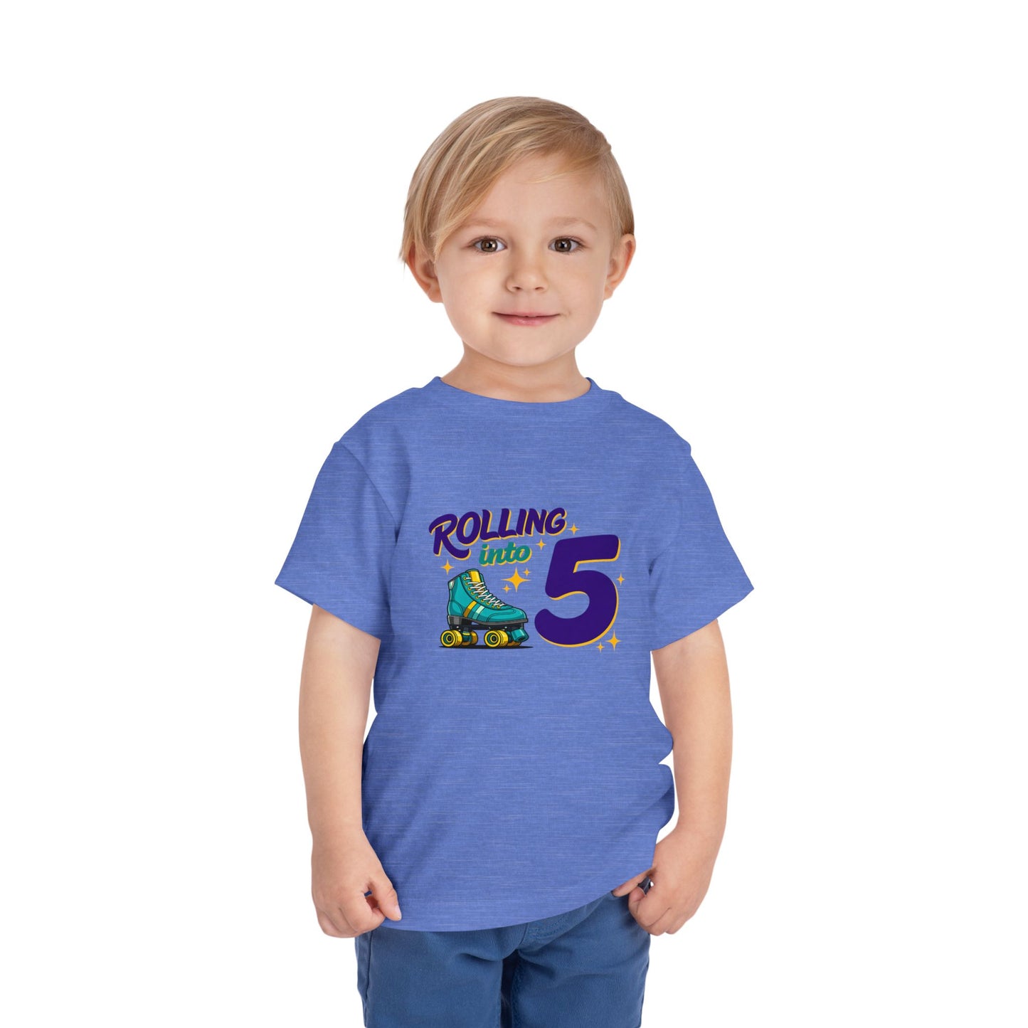 Kid's  "Rolling Into 5 " Birthday T-Shirt for 5 Year Old Child, Roller Skating Tee