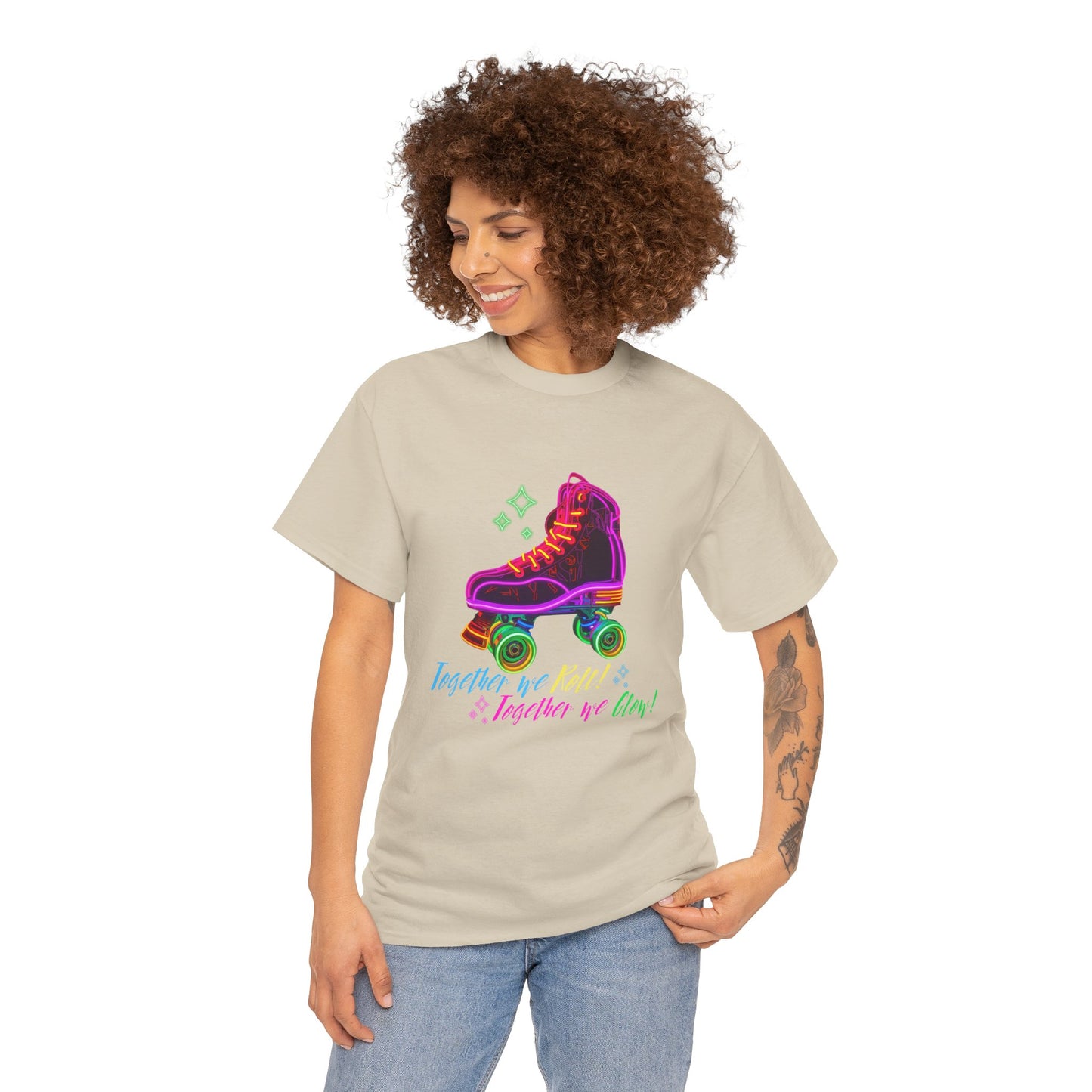Adult Roller Skating T-Shirt "Together We Roll, Together We Glow" Retro Neon Tee