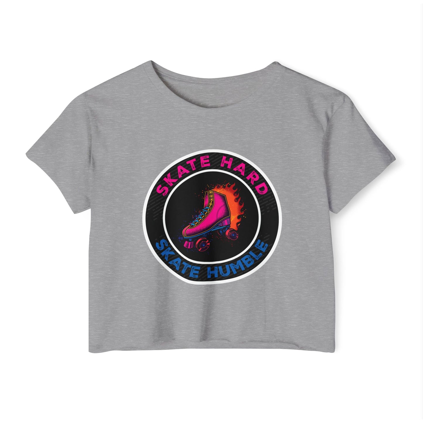 Women's Crop Top Roller Skating T-Shirt - Skate Hard Skate Humble - Graphic Streetwear, Party, Casual Tee