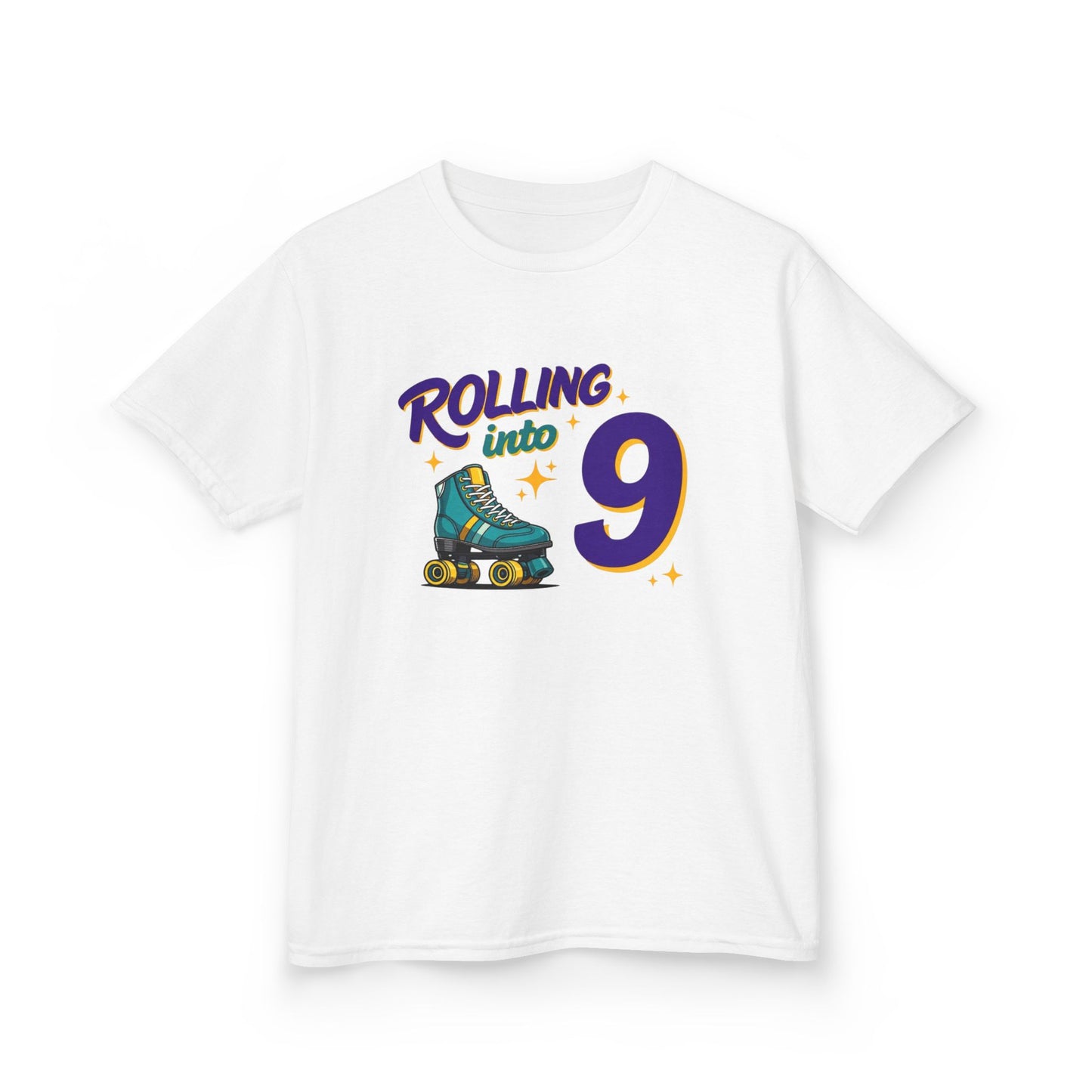 Kid's "Rolling Into 9" Birthday T-Shirt for 9 Year Old Child, Roller Skating Tee