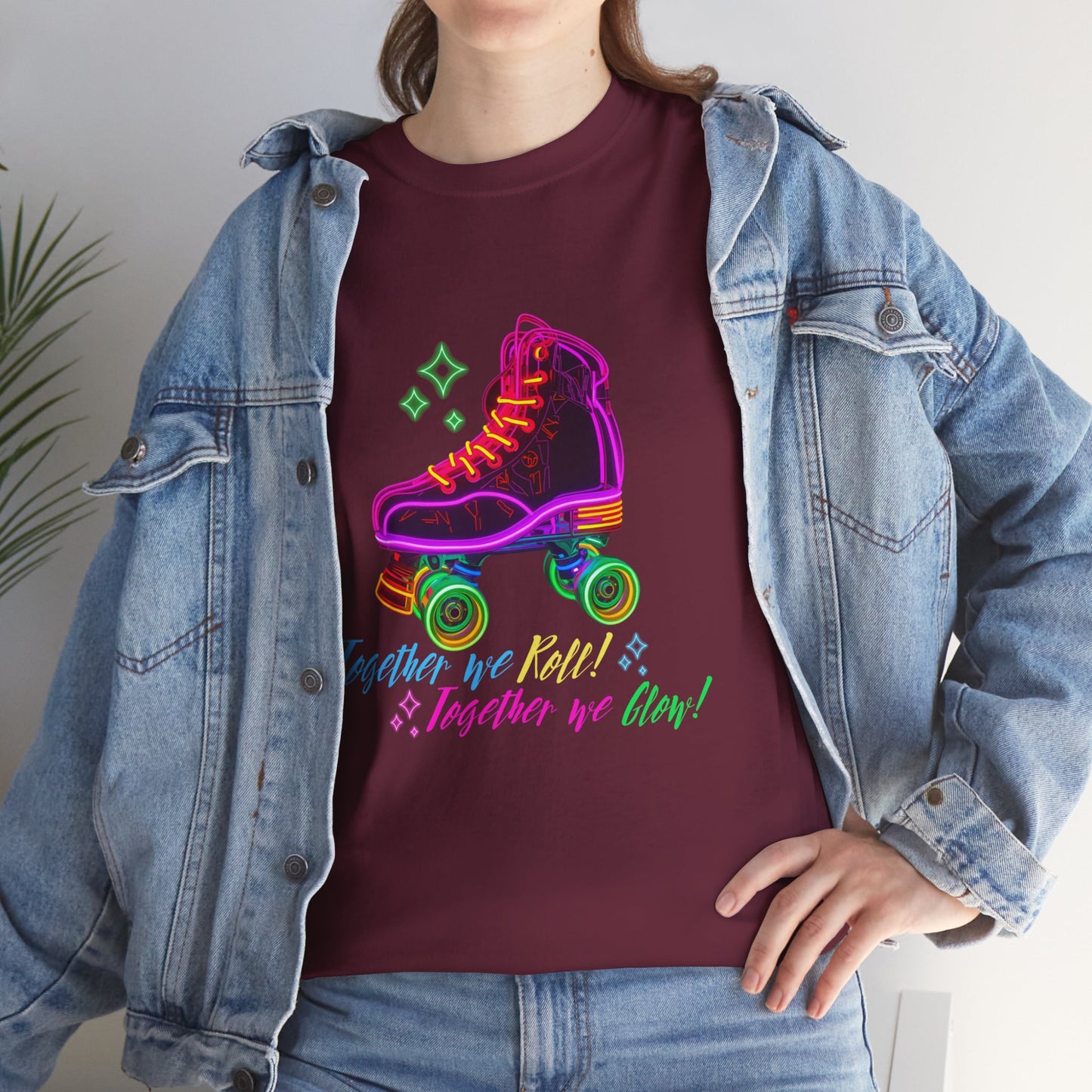 Adult Roller Skating T-Shirt "Together We Roll, Together We Glow" Retro Neon Tee